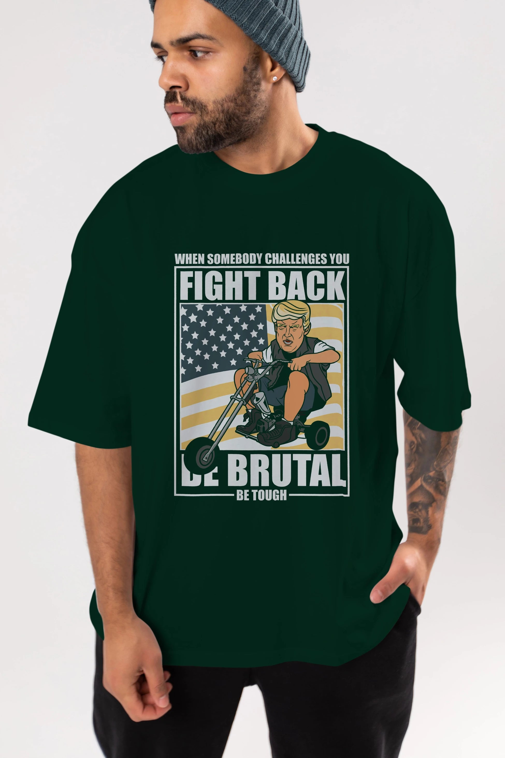 Trump Biker Ön Baskılı Oversize t-shirt Erkek Kadın Unisex %100 Pamuk tişort