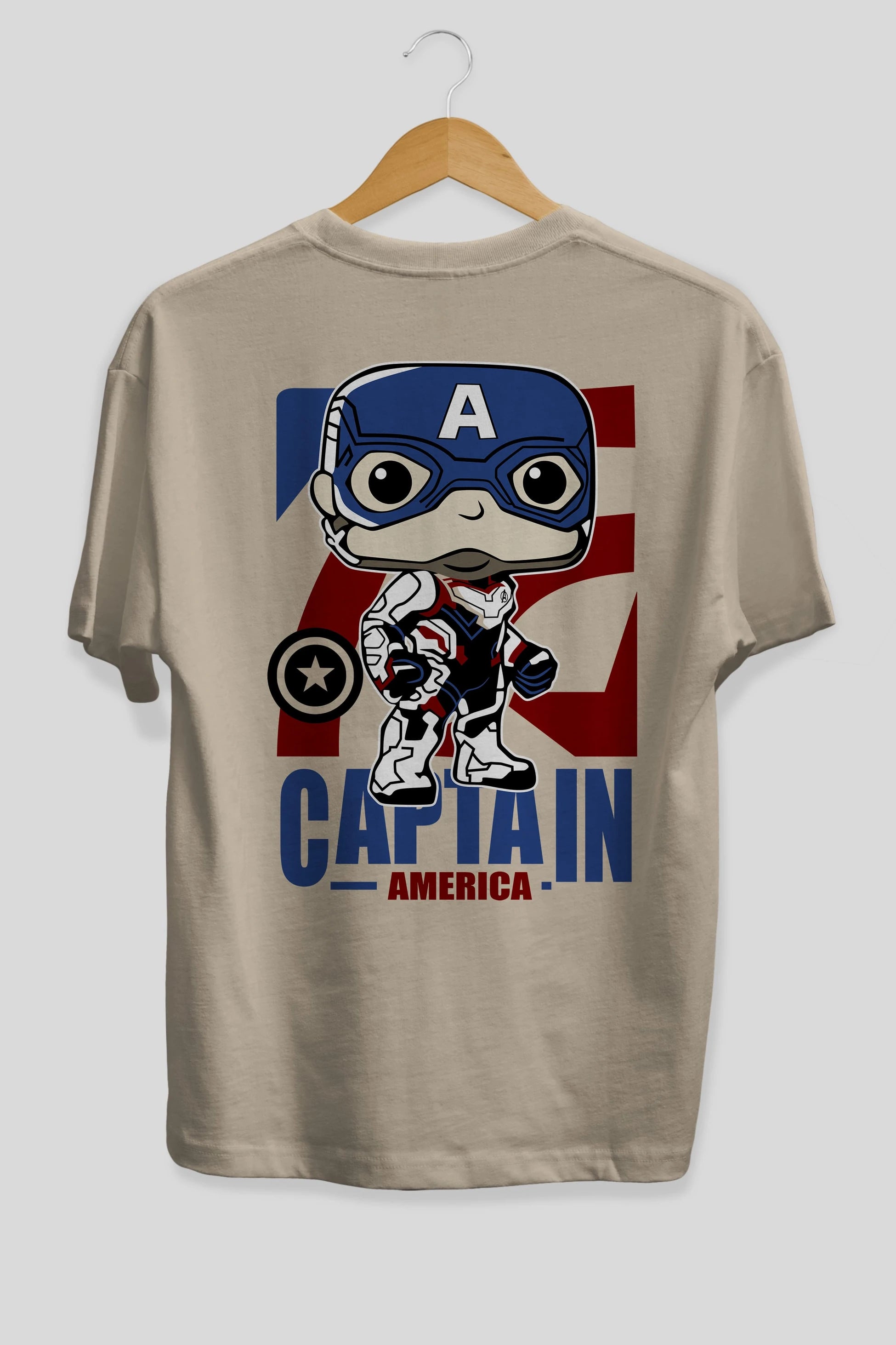 Captain America Arka Baskılı Oversize t-shirt Erkek Kadın Unisex %100 Pamuk Bisiklet Yaka tişort
