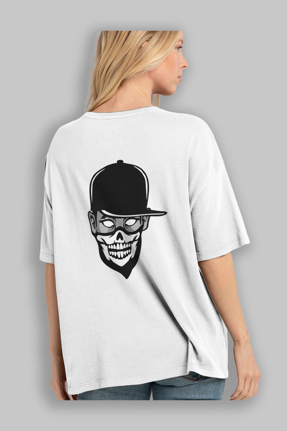 Skull Mask Arka Baskılı Oversize t-shirt Erkek Kadın Unisex %100 Pamuk tişort