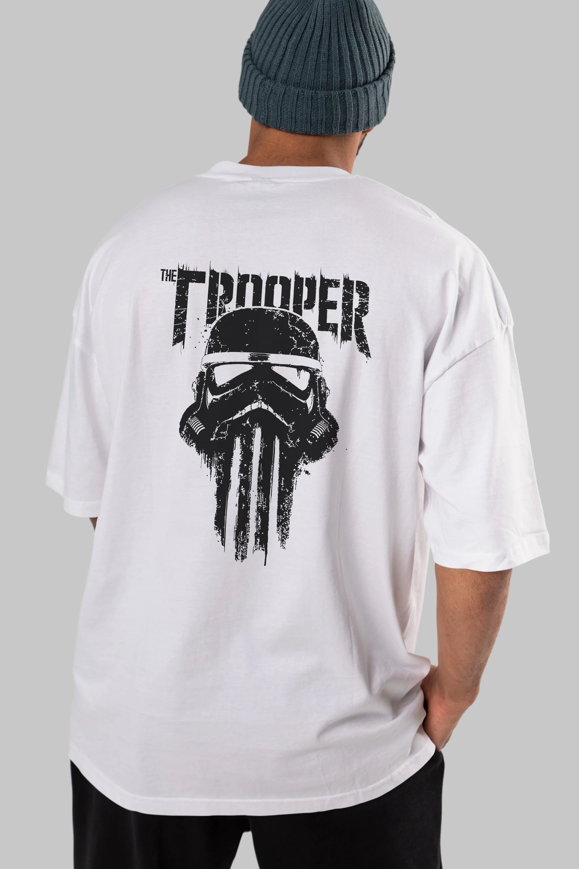 The Trooper Arka Baskılı Oversize t-shirt Erkek Kadın Unisex %100 Pamuk Bisiklet Yaka tişort
