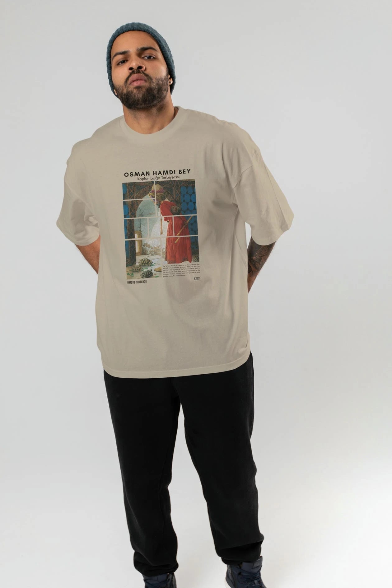 Osman Hamdi Bey ön Baskılı Oversize t-shirt Erkek Kadın Bisiklet Yaka Pamuk tişort