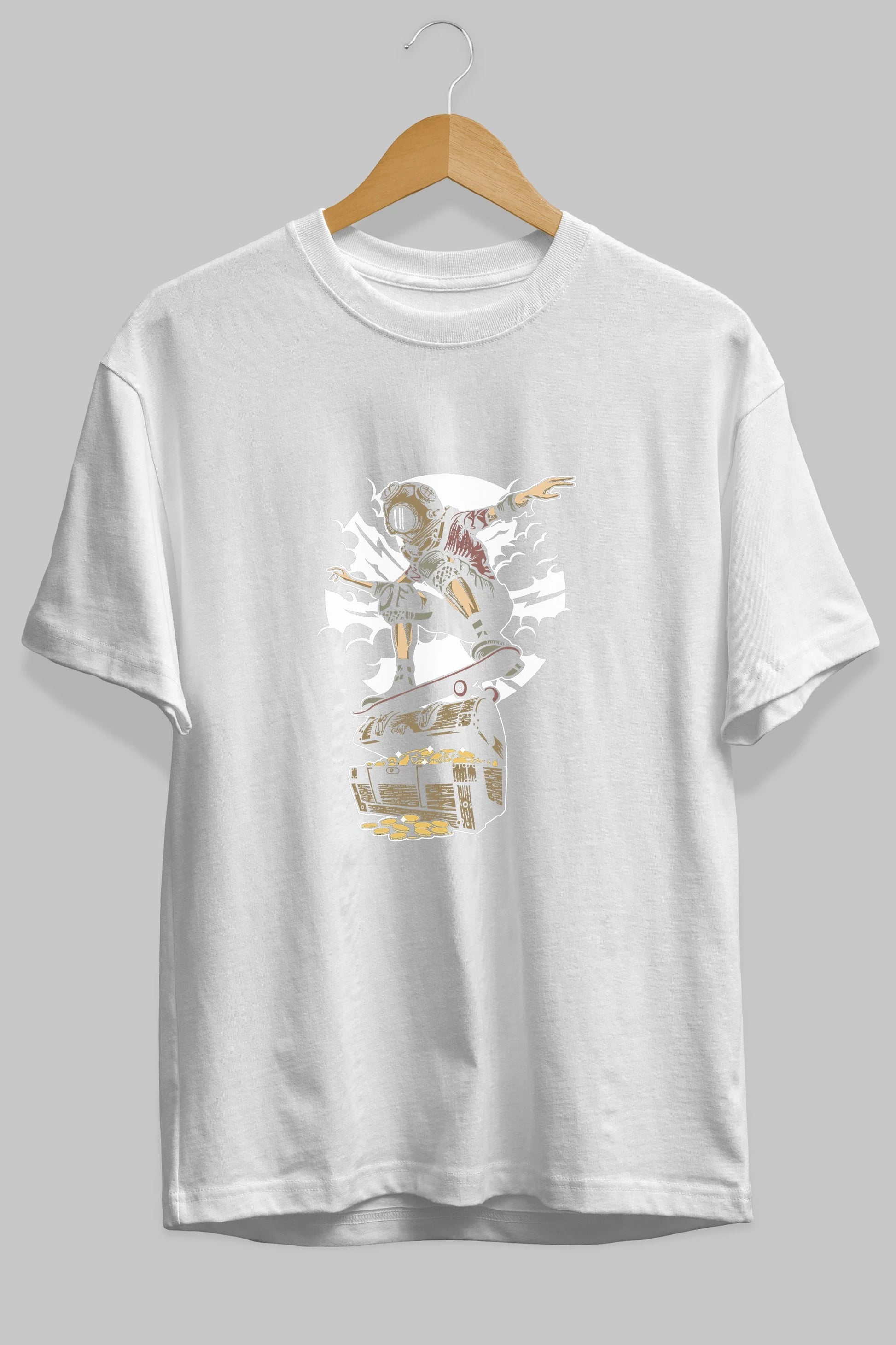 Diver Skater Treasure Ön Baskılı Oversize t-shirt Erkek Kadın Unisex %100 Pamuk tişort