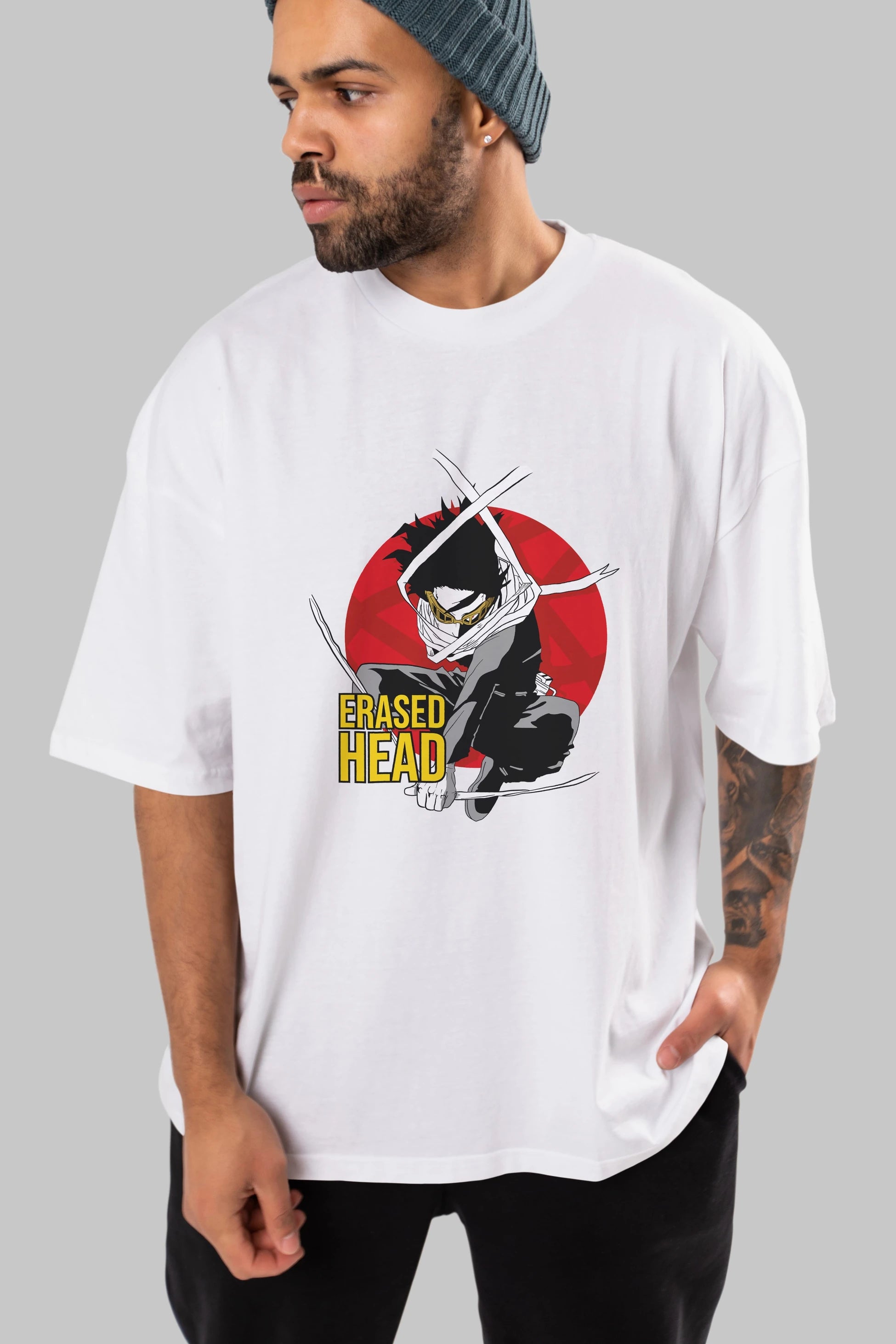 Erased Head Anime Ön Baskılı Oversize t-shirt %100 pamuk Erkek Kadın Unisex