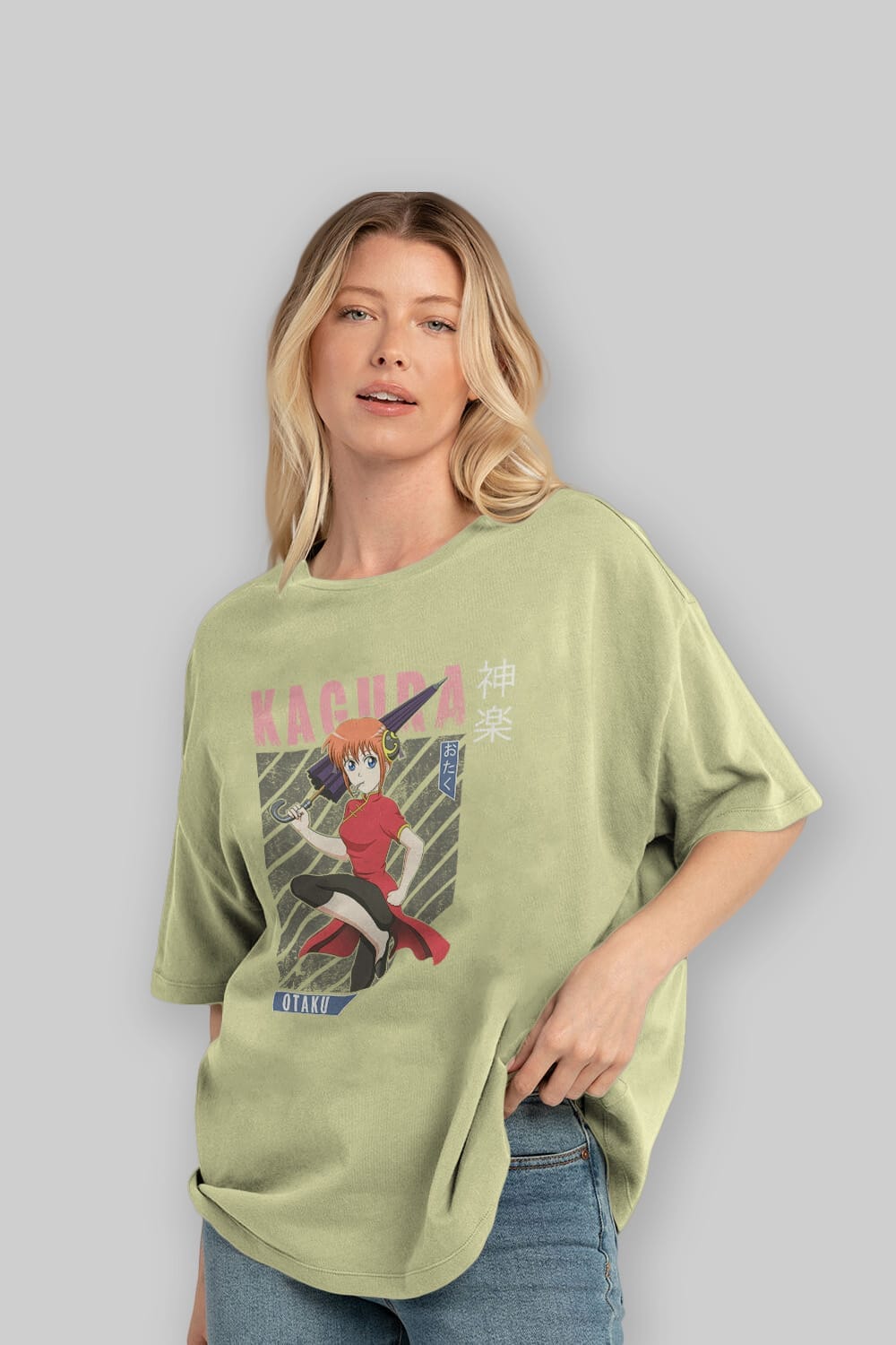 Kagura GINTAMA 1 Anime Ön Baskılı Oversize t-shirt %100 pamuk Erkek Kadın Unisex
