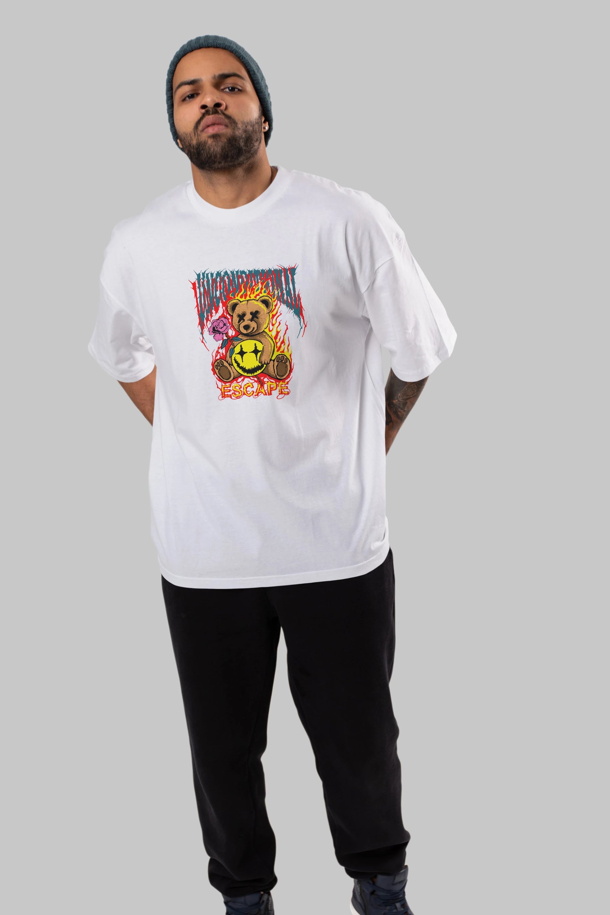 Escape Bear Ön Baskılı Oversize t-shirt Erkek Kadın Unisex