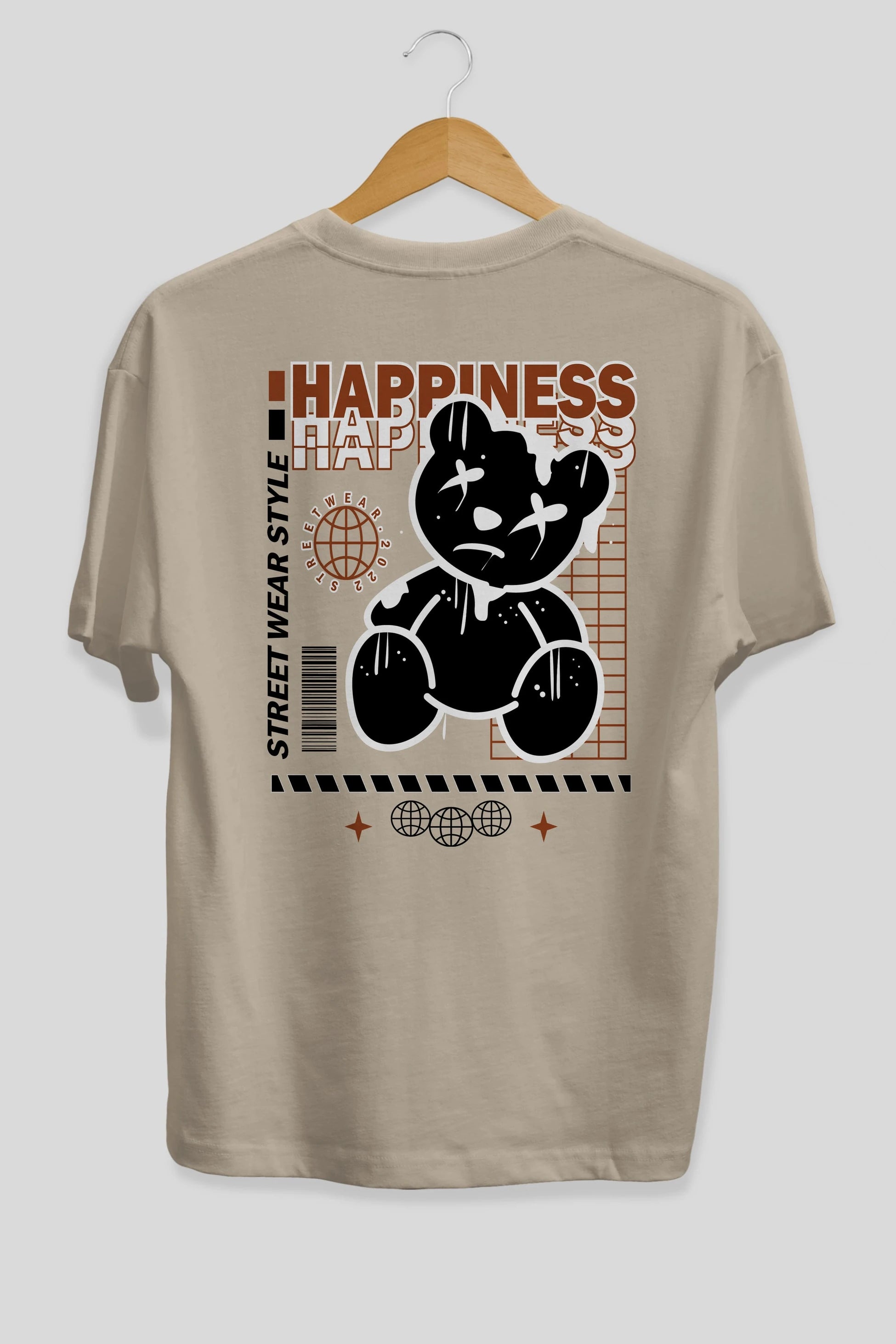 Happiness Bear 2 Arka Baskılı Oversize t-shirt Erkek Kadın Unisex
