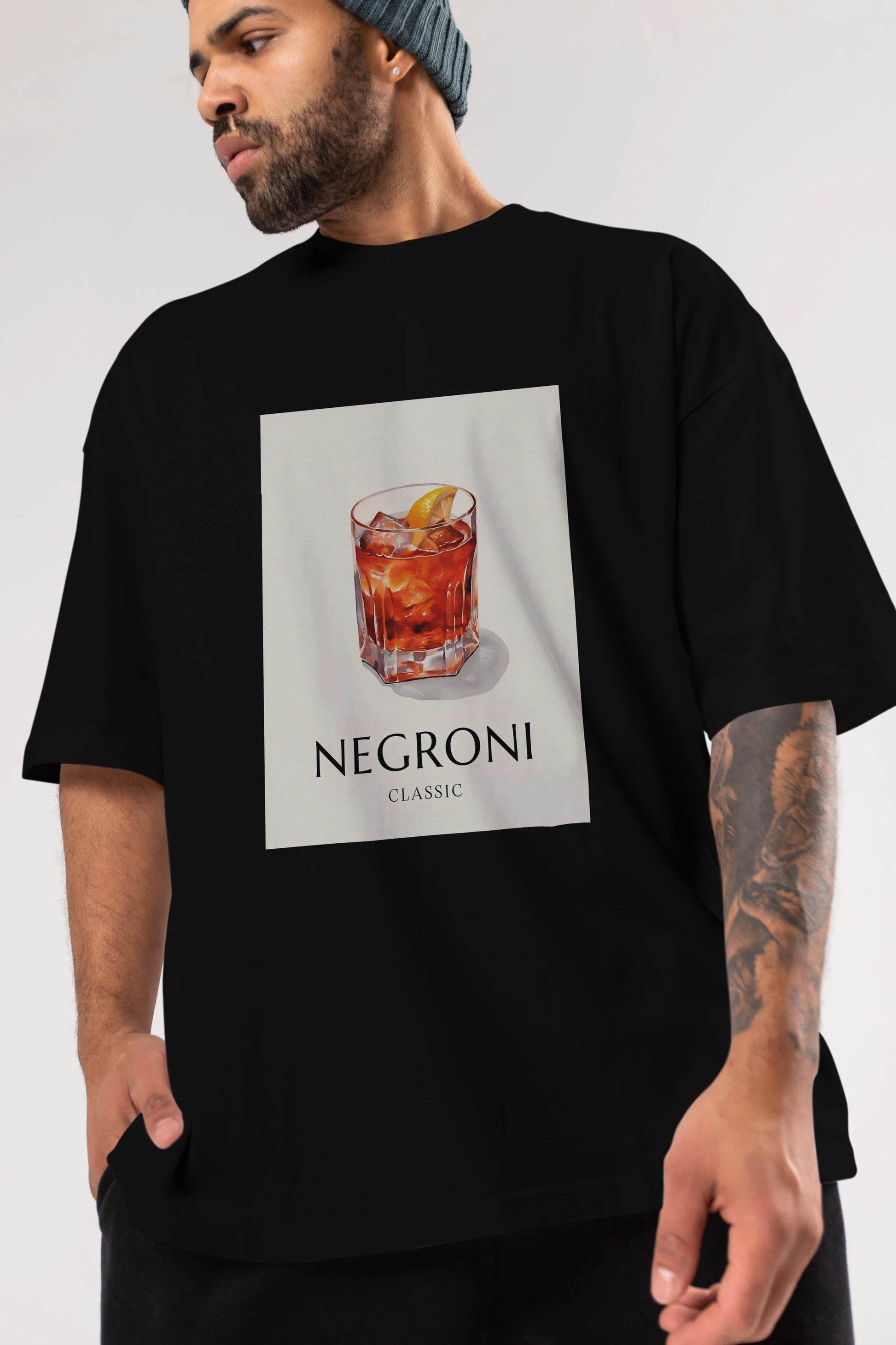 Negroni Classic Ön Baskılı Oversize t-shirt Erkek Kadın Unisex %100 Pamuk Bisiklet Yaka tişort