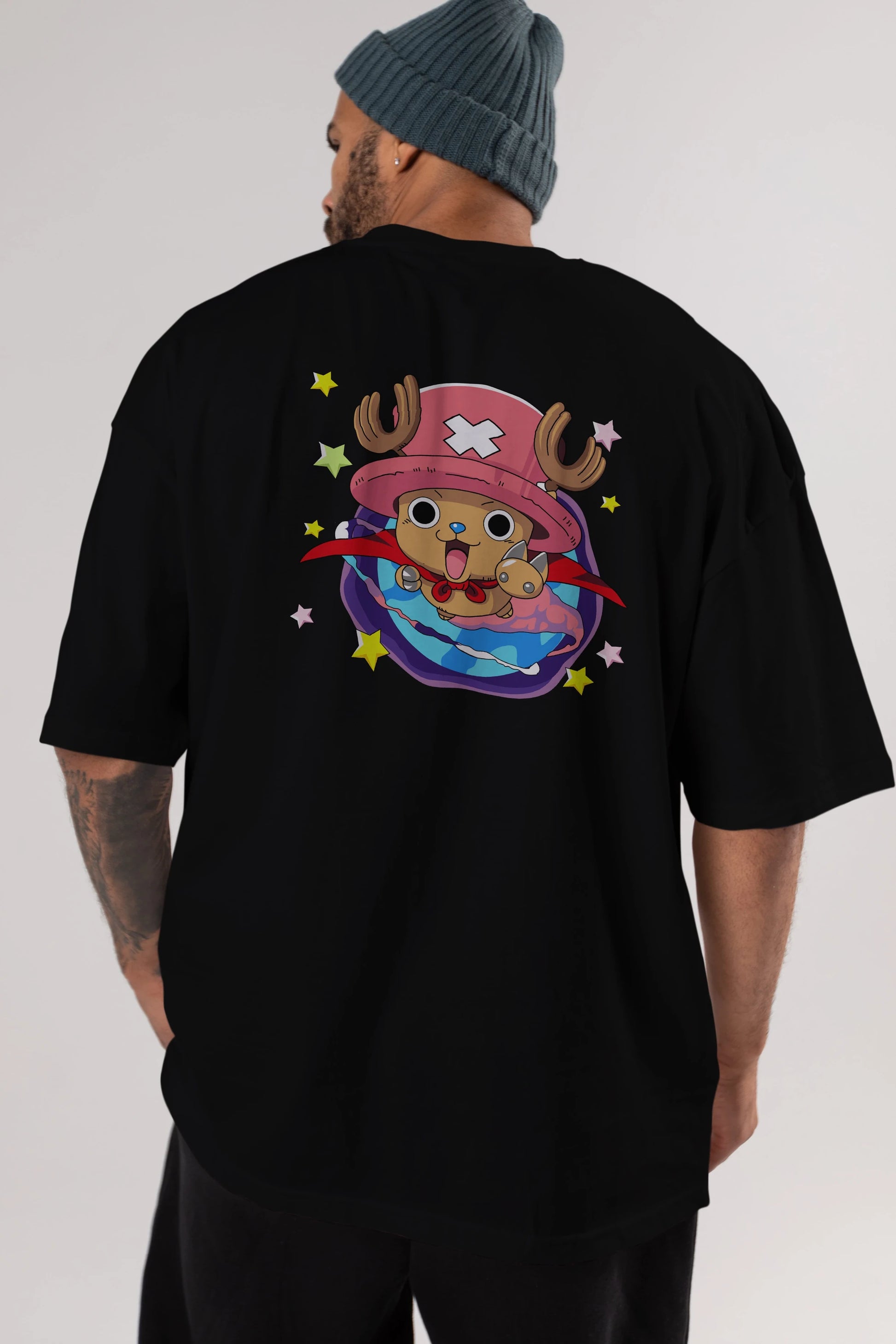 Tony Tony Chopper Anime Arka Baskılı Oversize t-shirt Erkek Kadın Unisex %100 pamuk tişort