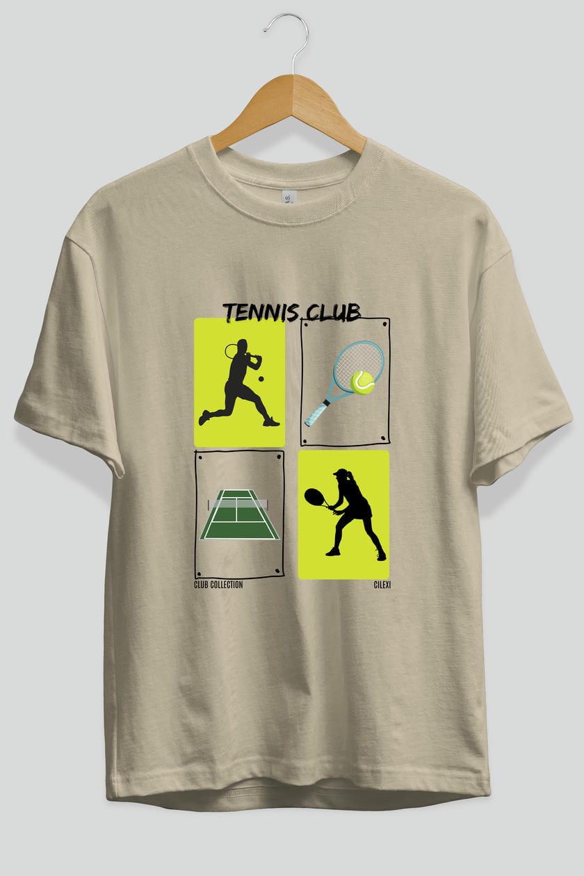 Tennis Club ön Baskılı Oversize t-shirt Erkek Kadın %100 Pamuk Bisiklet Yaka tişort