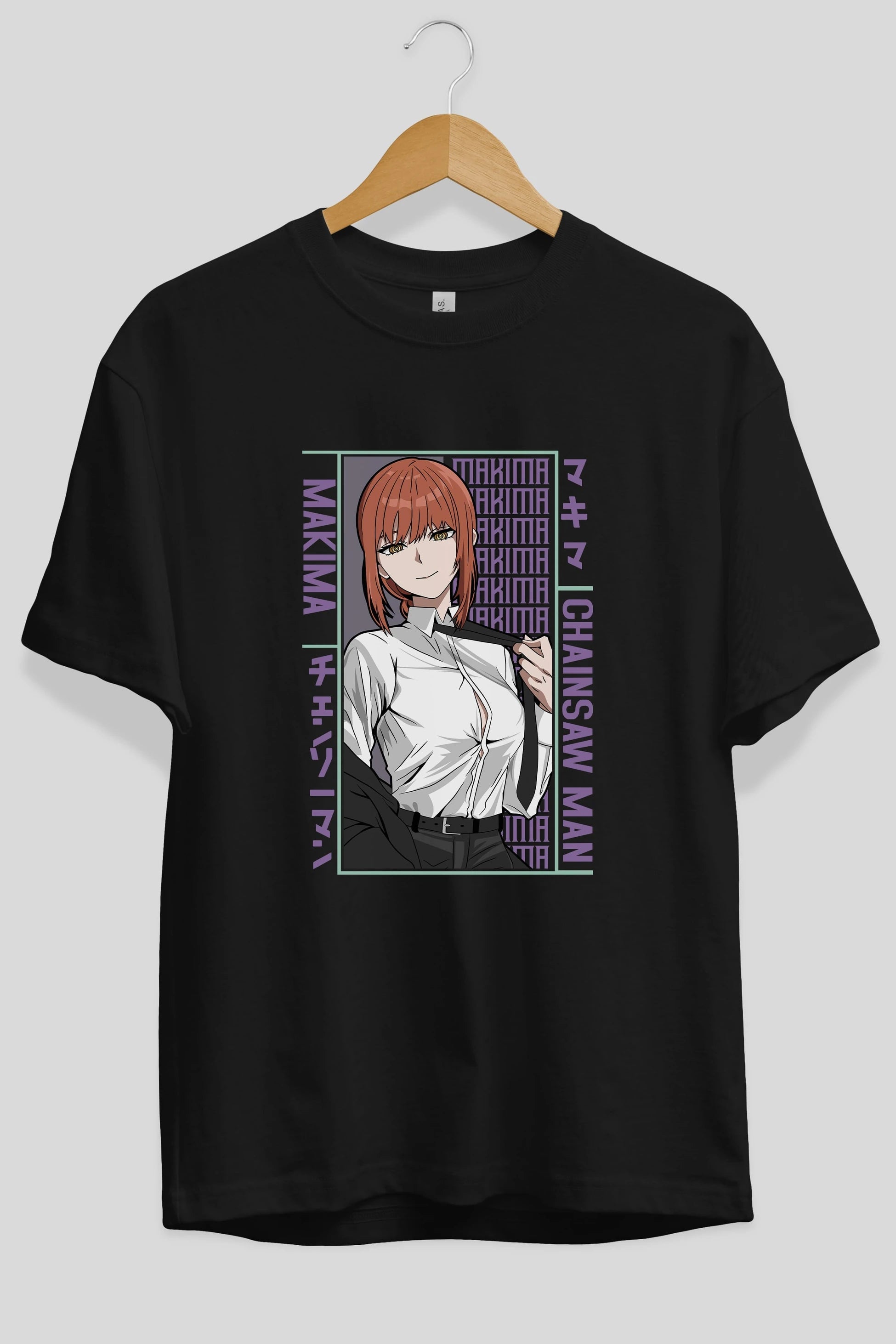 Makima Chain Saw Man Anime Ön Baskılı Oversize t-shirt %100 pamuk Erkek Kadın Unisex
