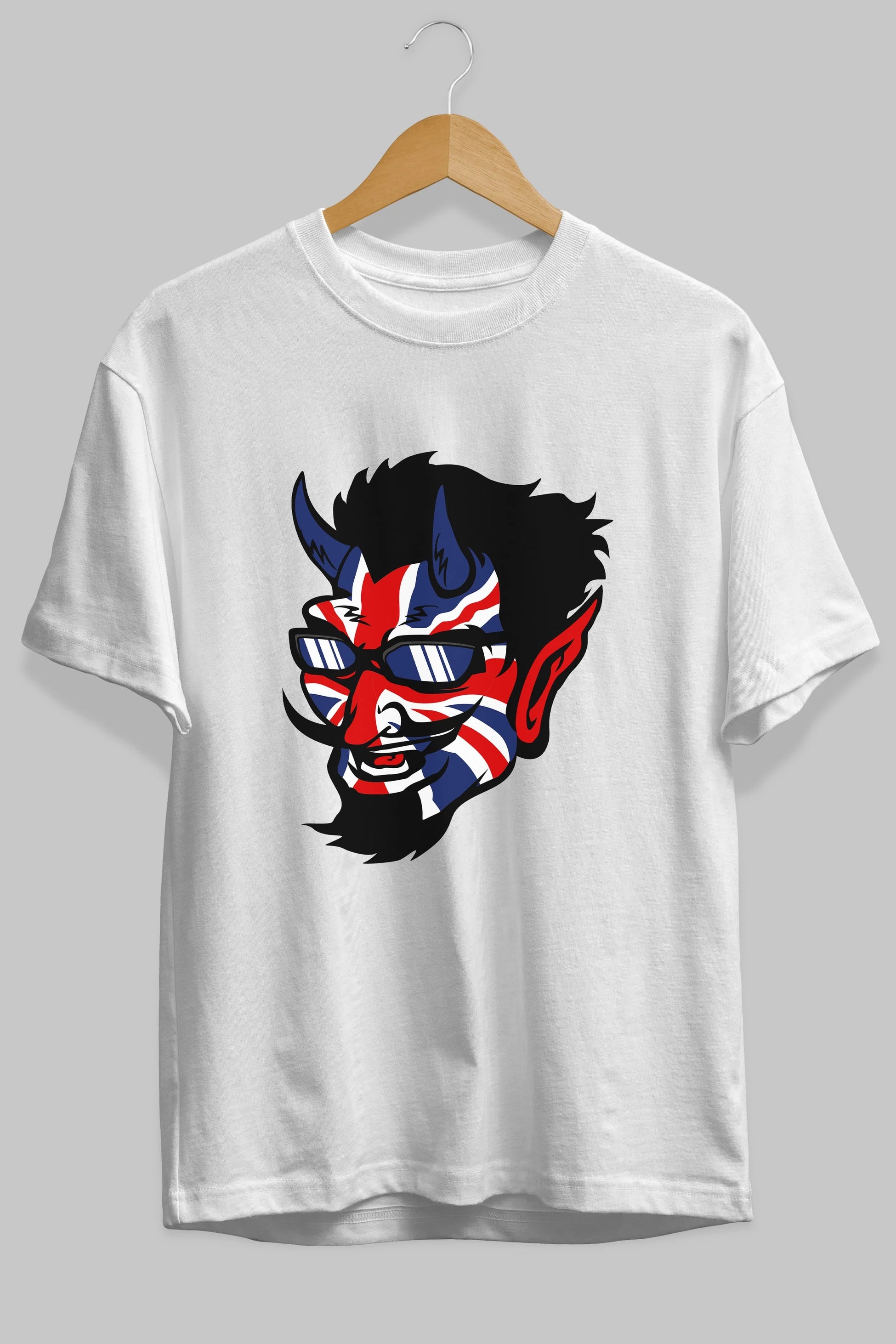 UK Devil Ön Baskılı Oversize t-shirt Erkek Kadın Unisex %100 Pamuk tişort