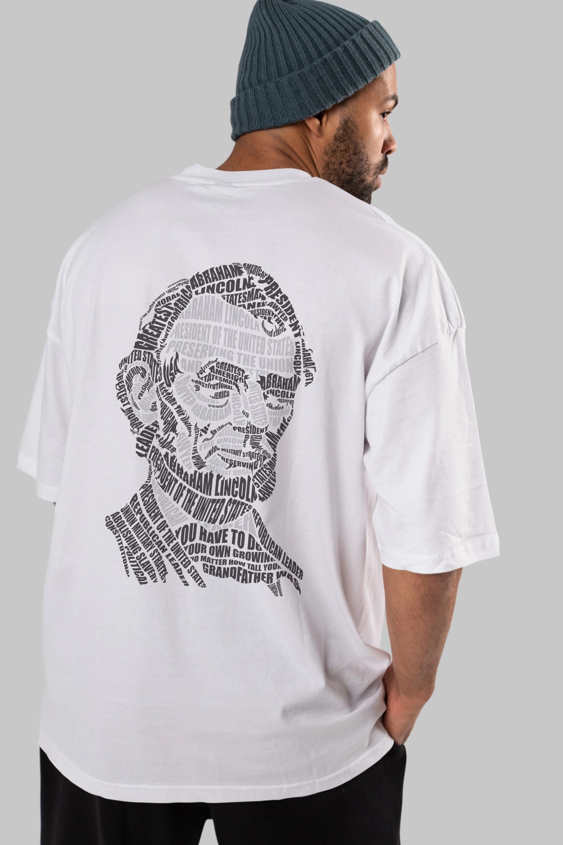Abraham Lincoln Calligram Arka Baskılı Oversize t-shirt %100 pamuk Erkek Kadın Unisex