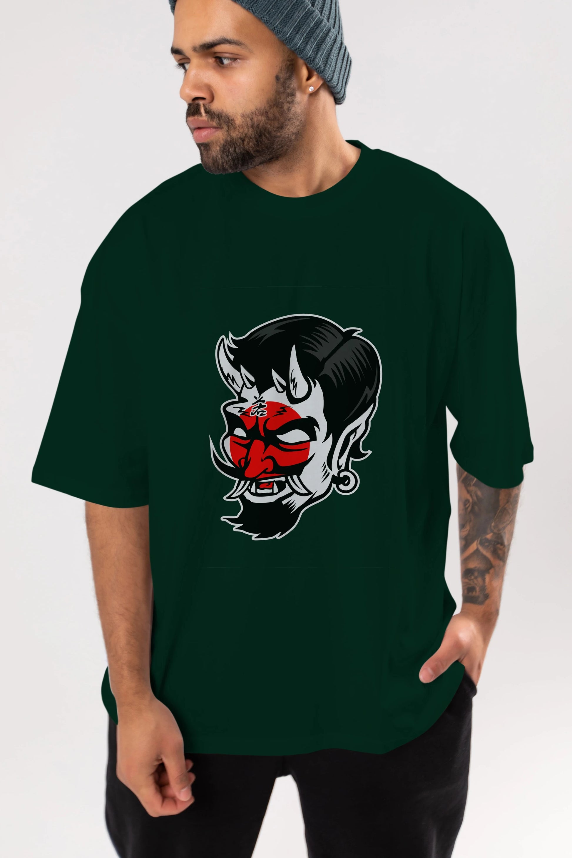 Japanese Devil Ön Baskılı Oversize t-shirt Erkek Kadın Unisex %100 Pamuk tişort