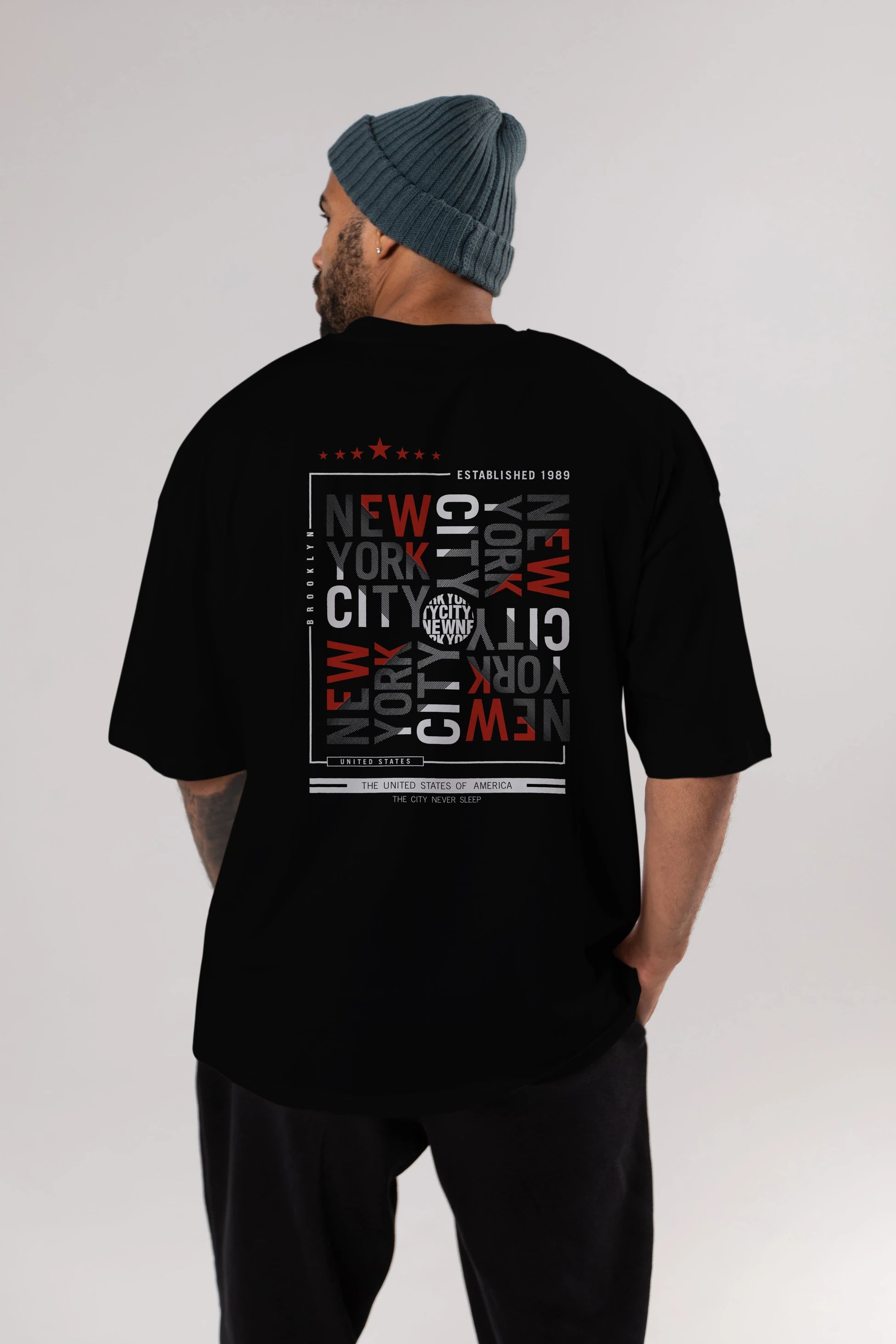New York Style 2 Arka Baskılı Oversize t-shirt Erkek Kadın Unisex