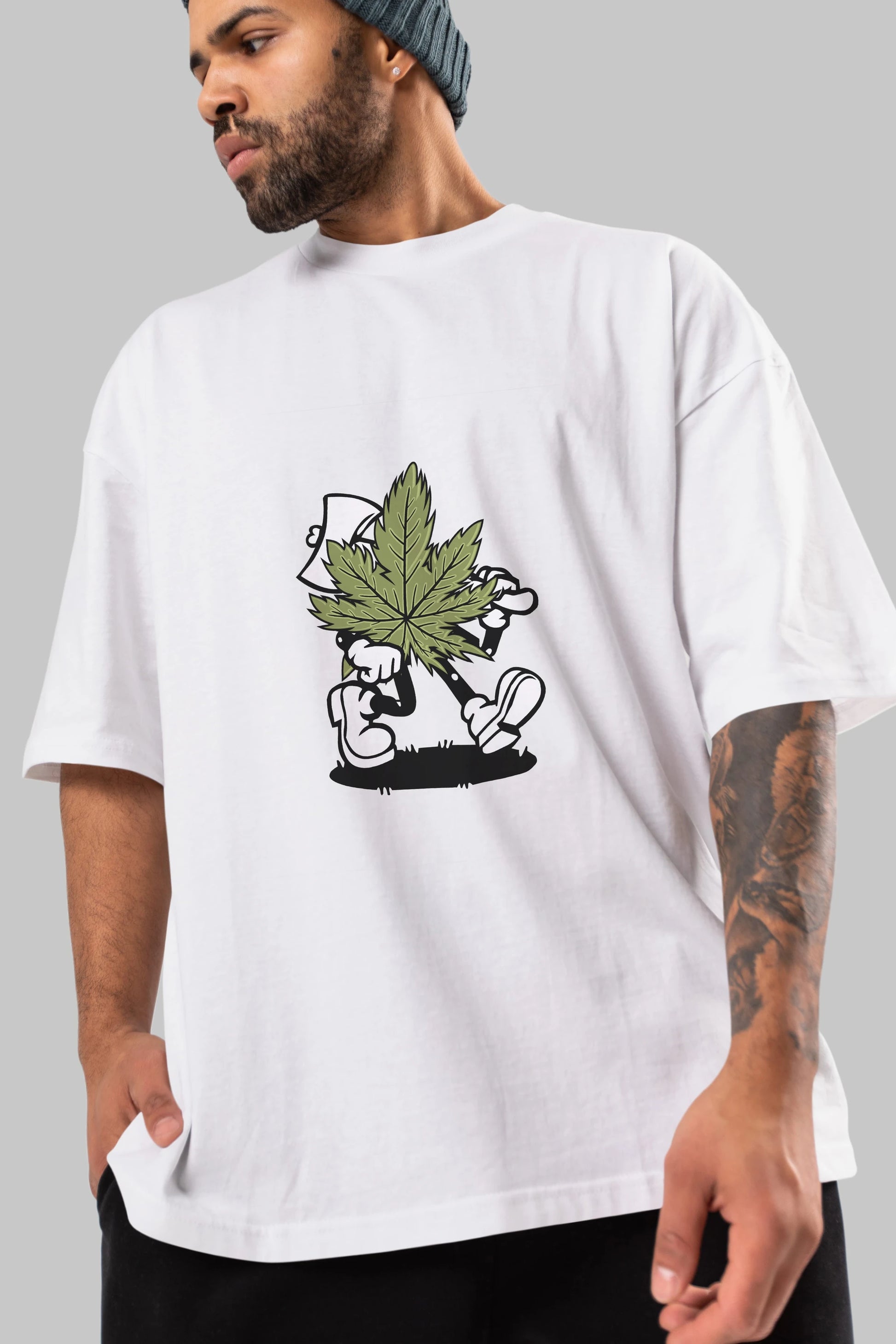 Weed Ön Baskılı Oversize t-shirt Erkek Kadın Unisex %100 Pamuk tişort