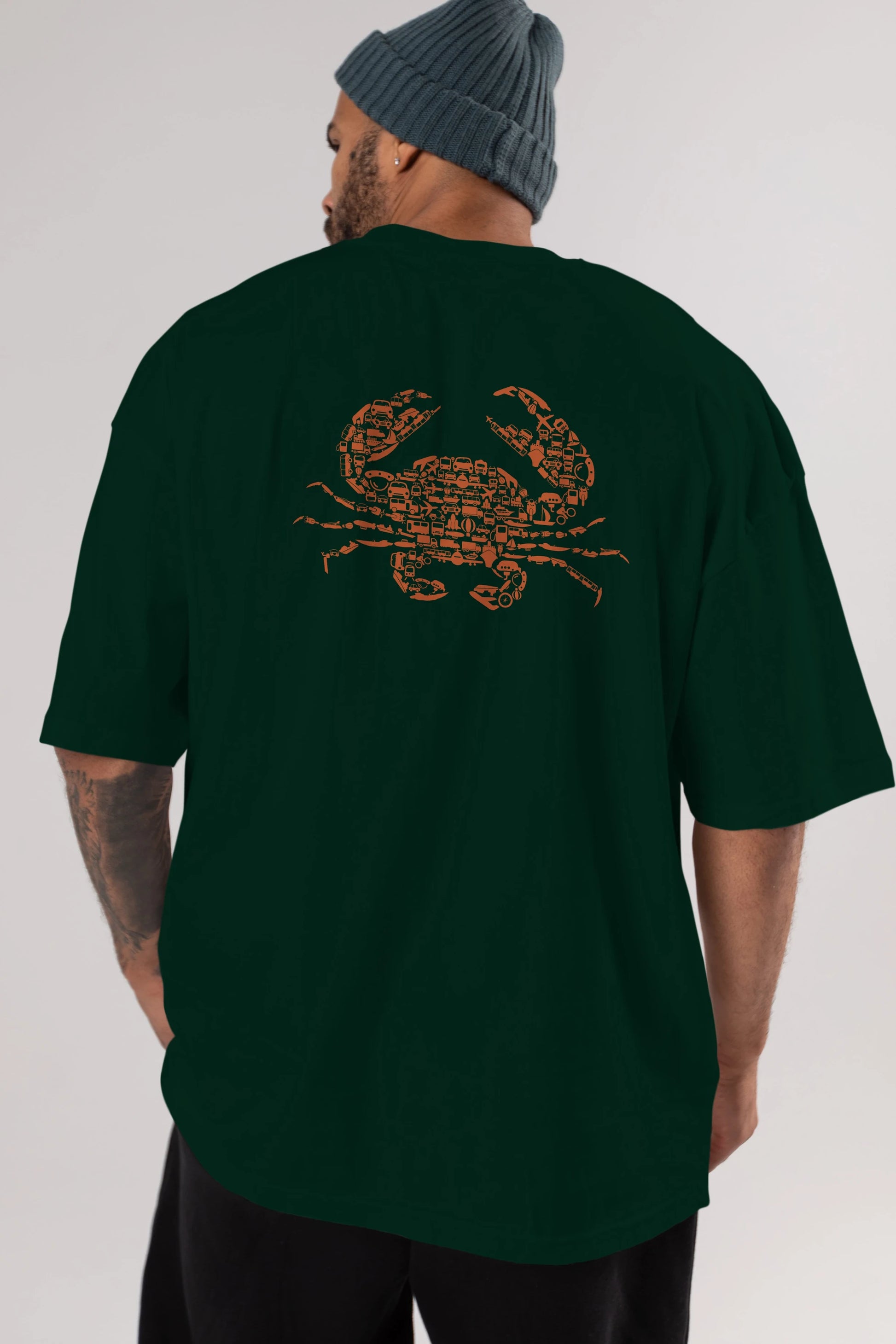 Crab Arka Baskılı Oversize t-shirt %100 pamuk Erkek Kadın Unisex