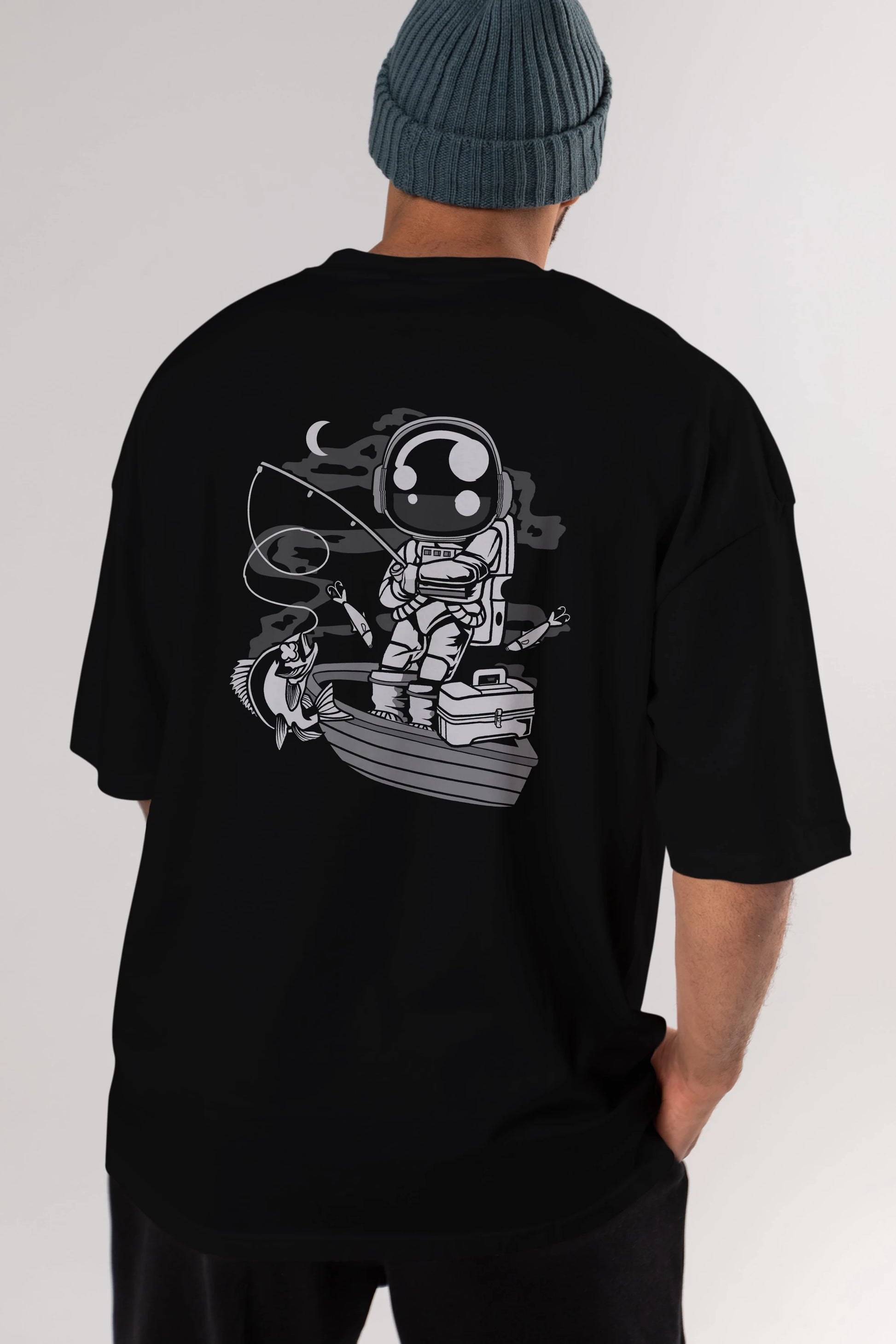 Astronaut Fisherman Arka Baskılı Oversize t-shirt Erkek Kadın Unisex