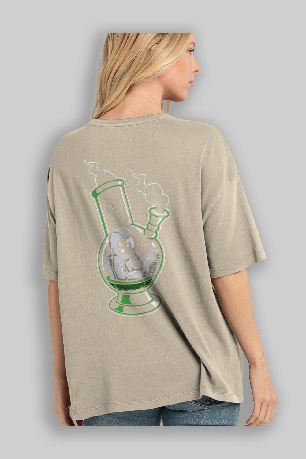 Astronaut Bong Arka Baskılı Oversize t-shirt Erkek Kadın Unisex
