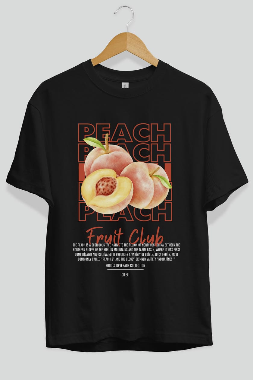 Peach Ön Baskılı Oversize t-shirt Erkek Kadın Pamuk Bisiklet Yaka tişort