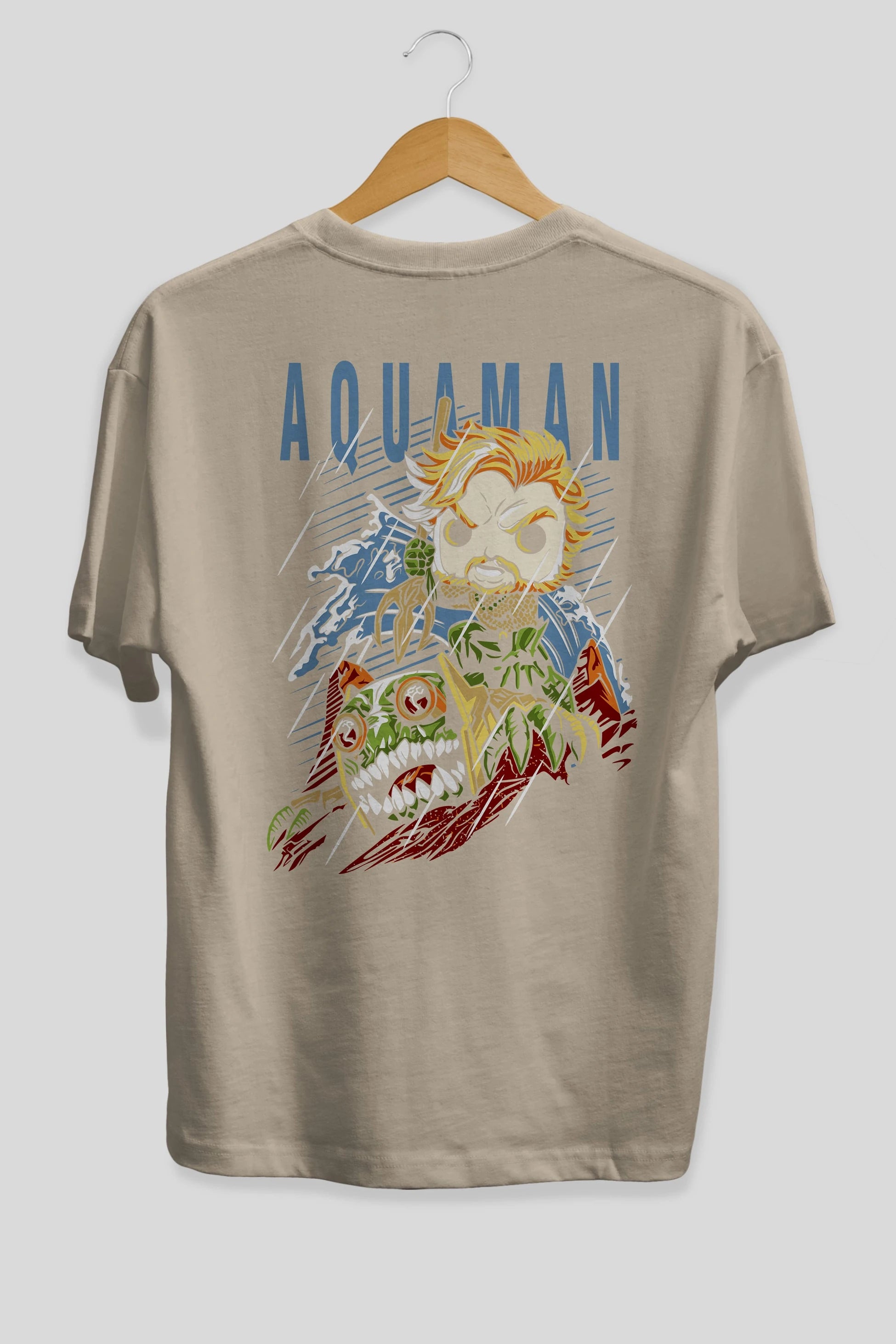 Aquaman Arka Baskılı Oversize t-shirt Erkek Kadın Unisex %100 Pamuk Bisiklet Yaka tişort