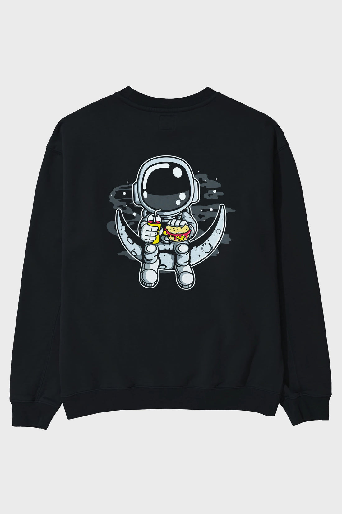 Astronaut Crescent Arka Baskılı Oversize Sweatshirt Erkek Kadın Unisex