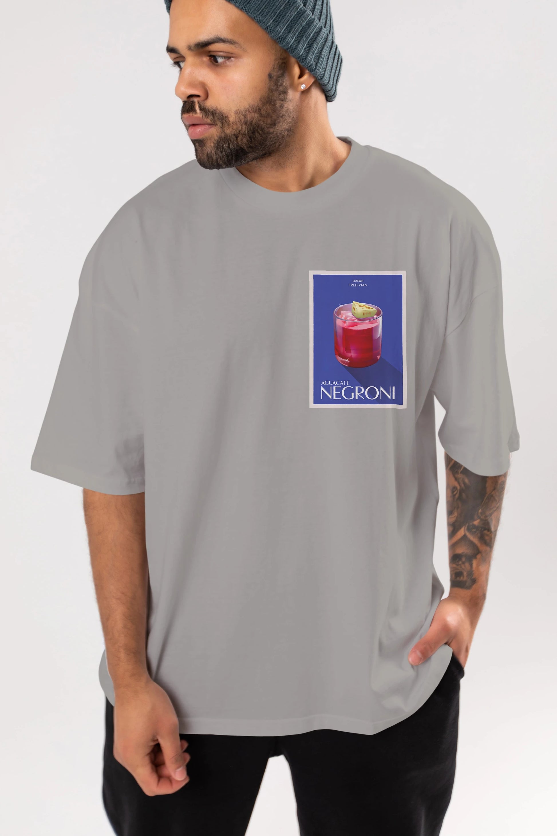 Aguacate Negroni Ön Sol Baskılı Oversize t-shirt Erkek Kadın Unisex %100 Pamuk Bisiklet Yaka tişort