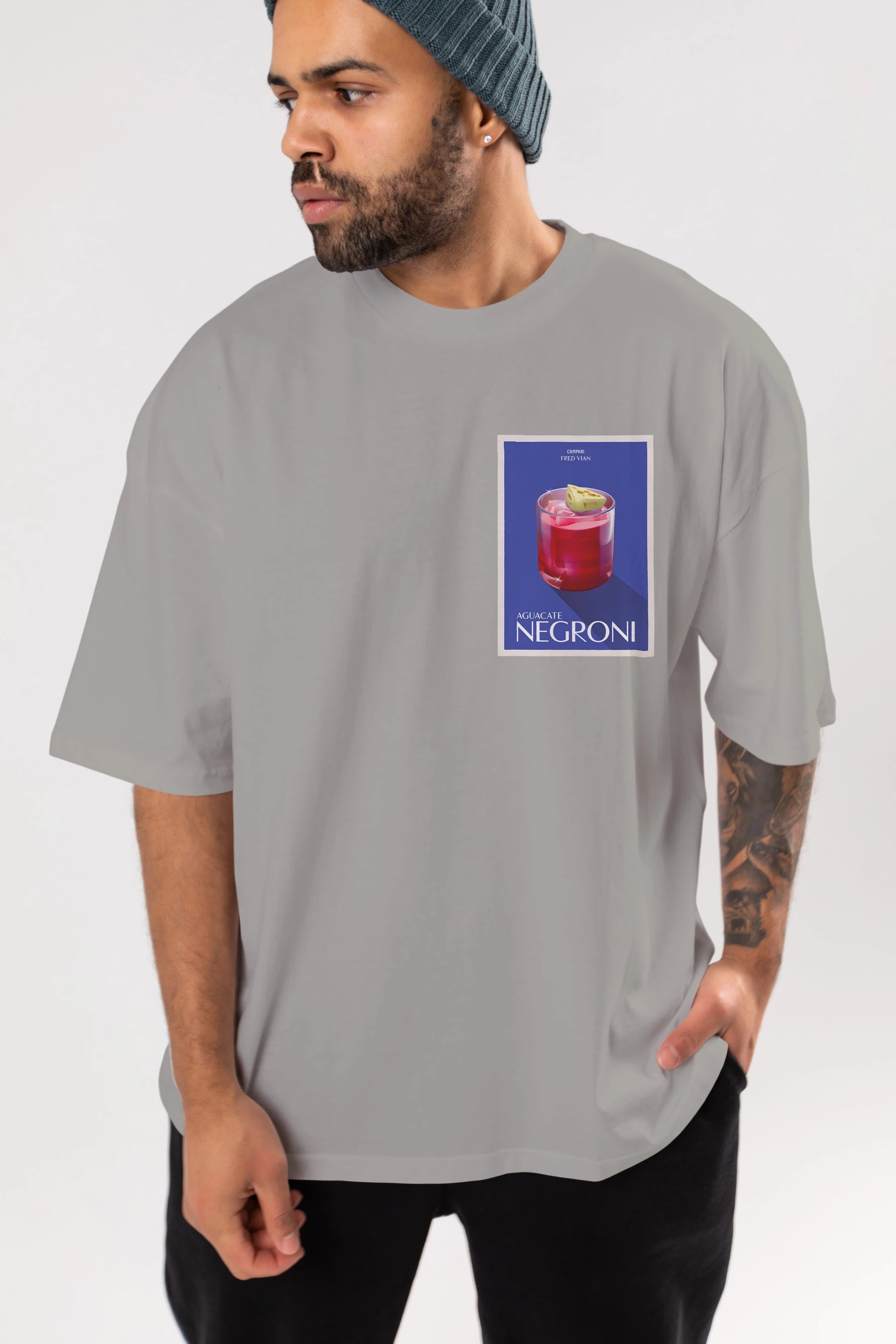 Aguacate Negroni Ön Sol Baskılı Oversize t-shirt Erkek Kadın Unisex %100 Pamuk Bisiklet Yaka tişort