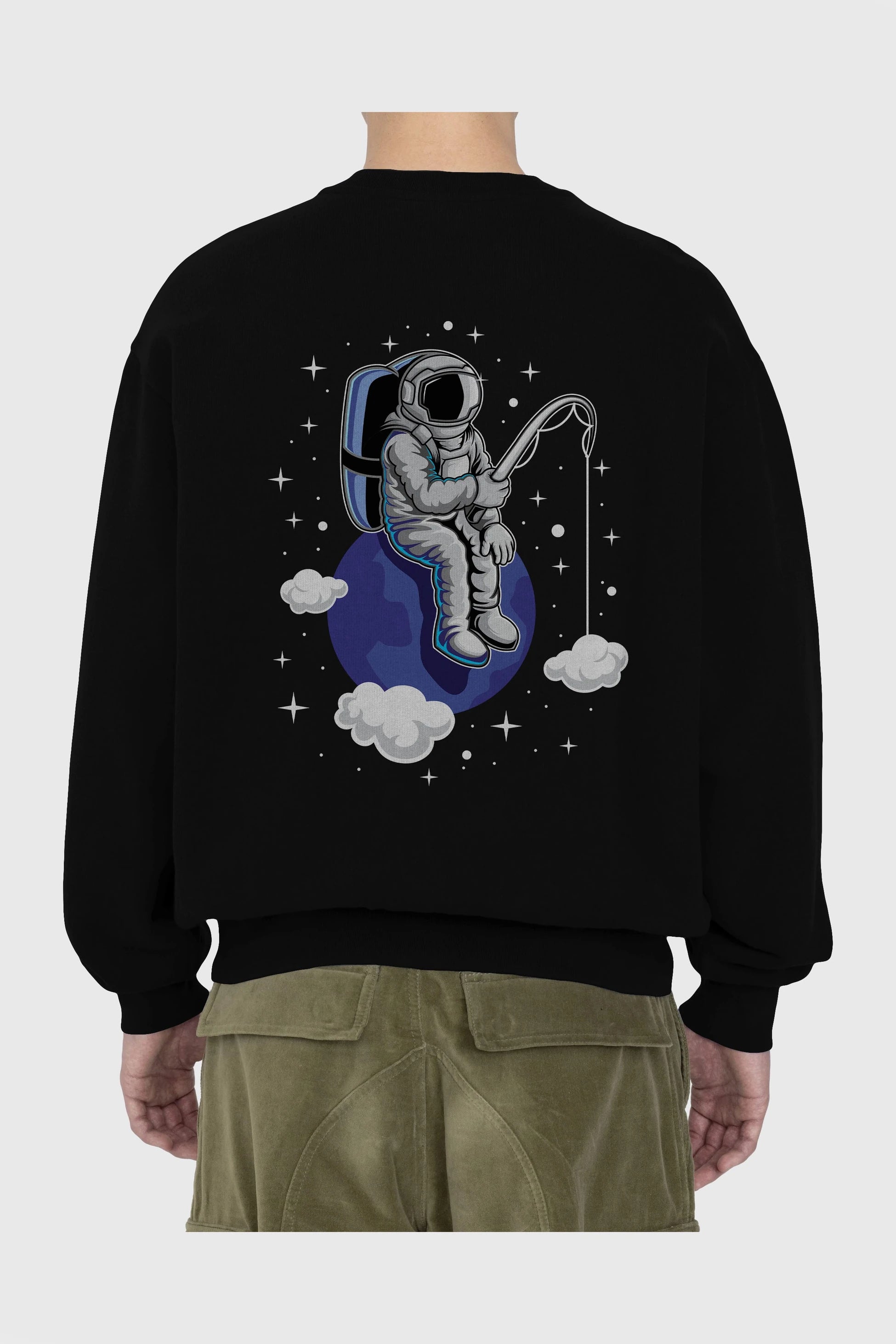 Astronaut Fishing (2) Arka Baskılı Oversize Sweatshirt Erkek Kadın Unisex