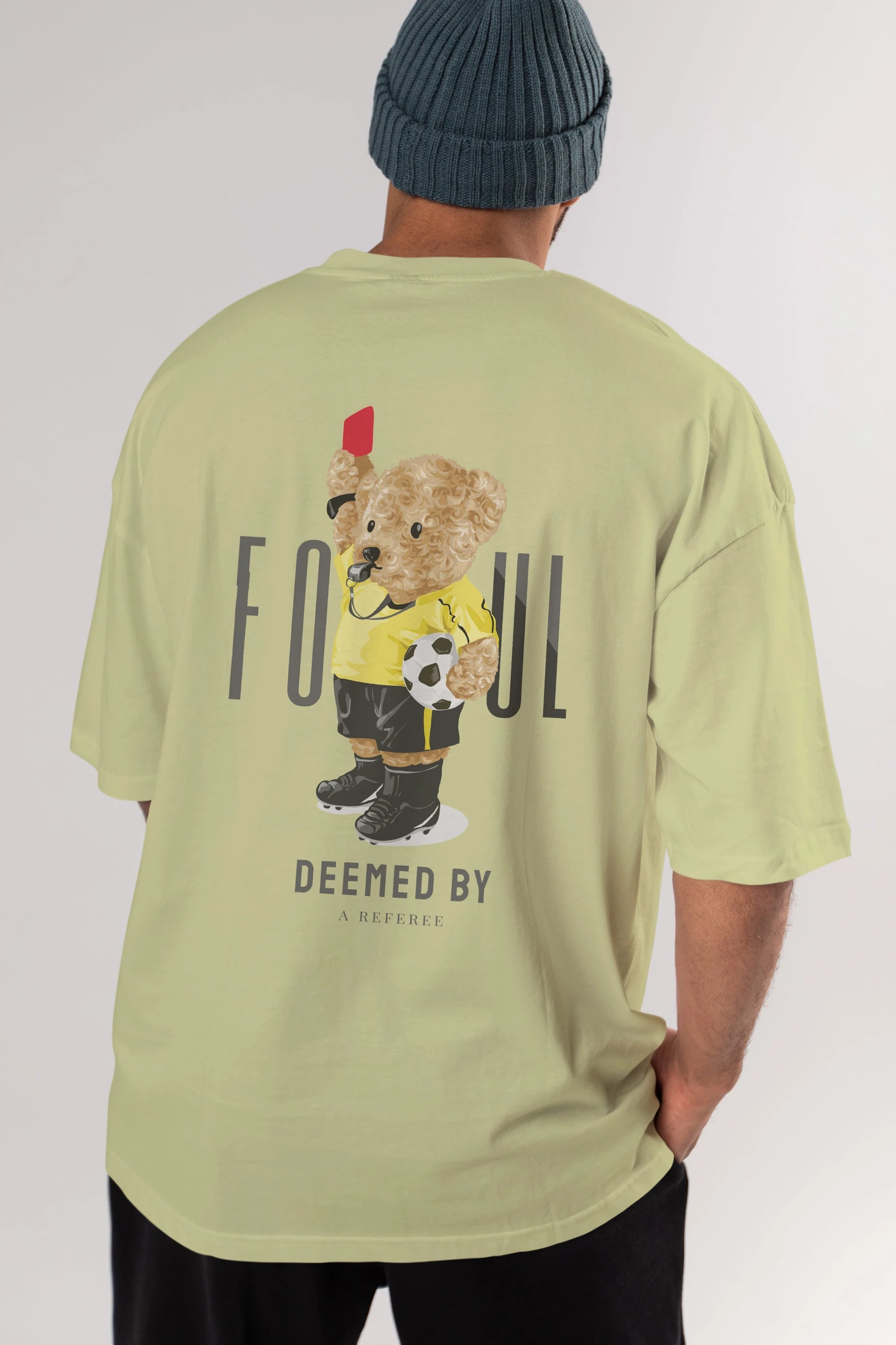 Teddy Bear Kırmızı Kart Arka Baskılı Oversize t-shirt Erkek Kadın Unisex %100 Pamuk