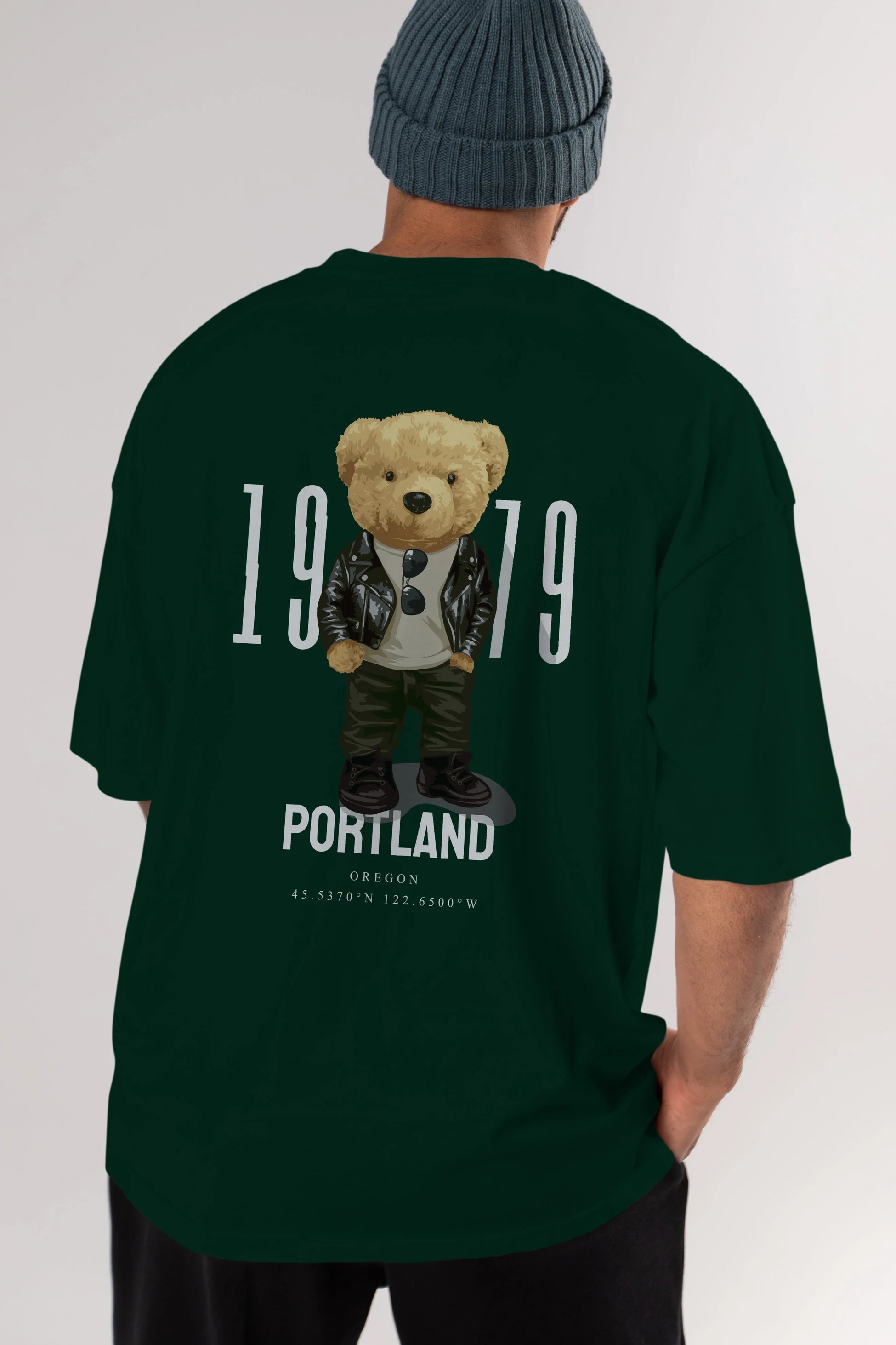 Teddy Bear Portland Arka Baskılı Oversize t-shirt Erkek Kadın Unisex %100 Pamuk