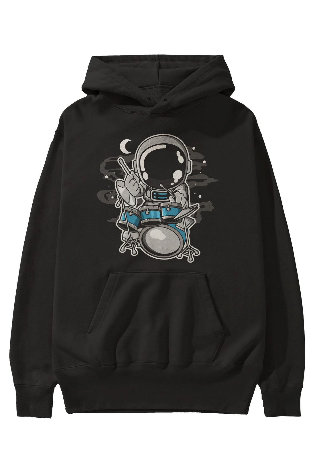 Astronaut Drummer Ön Baskılı Hoodie Oversize Kapüşonlu Sweatshirt Erkek Kadın Unisex