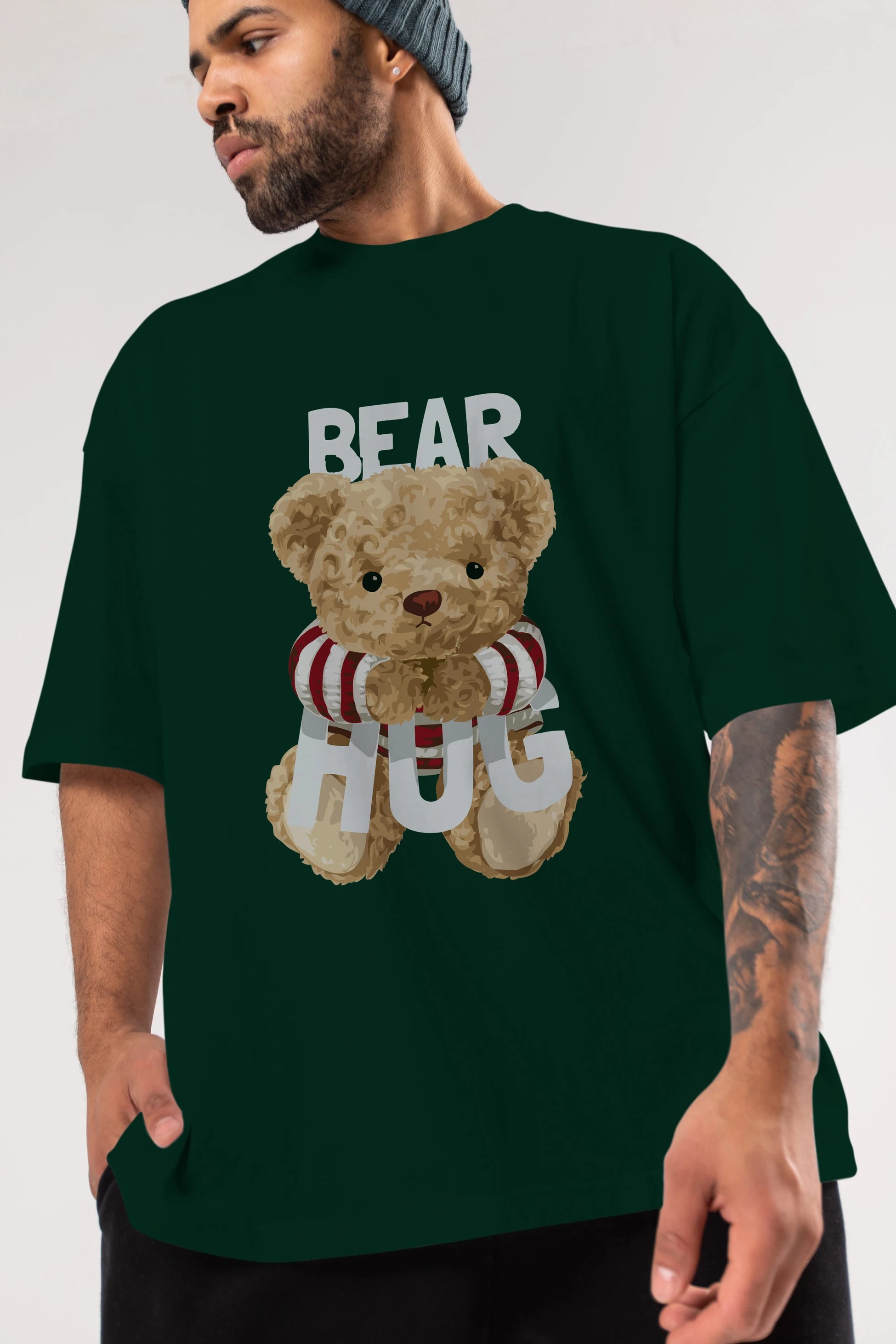 Teddy Bear Hug Ön Baskılı Oversize t-shirt Erkek Kadın Unisex %100 Pamuk