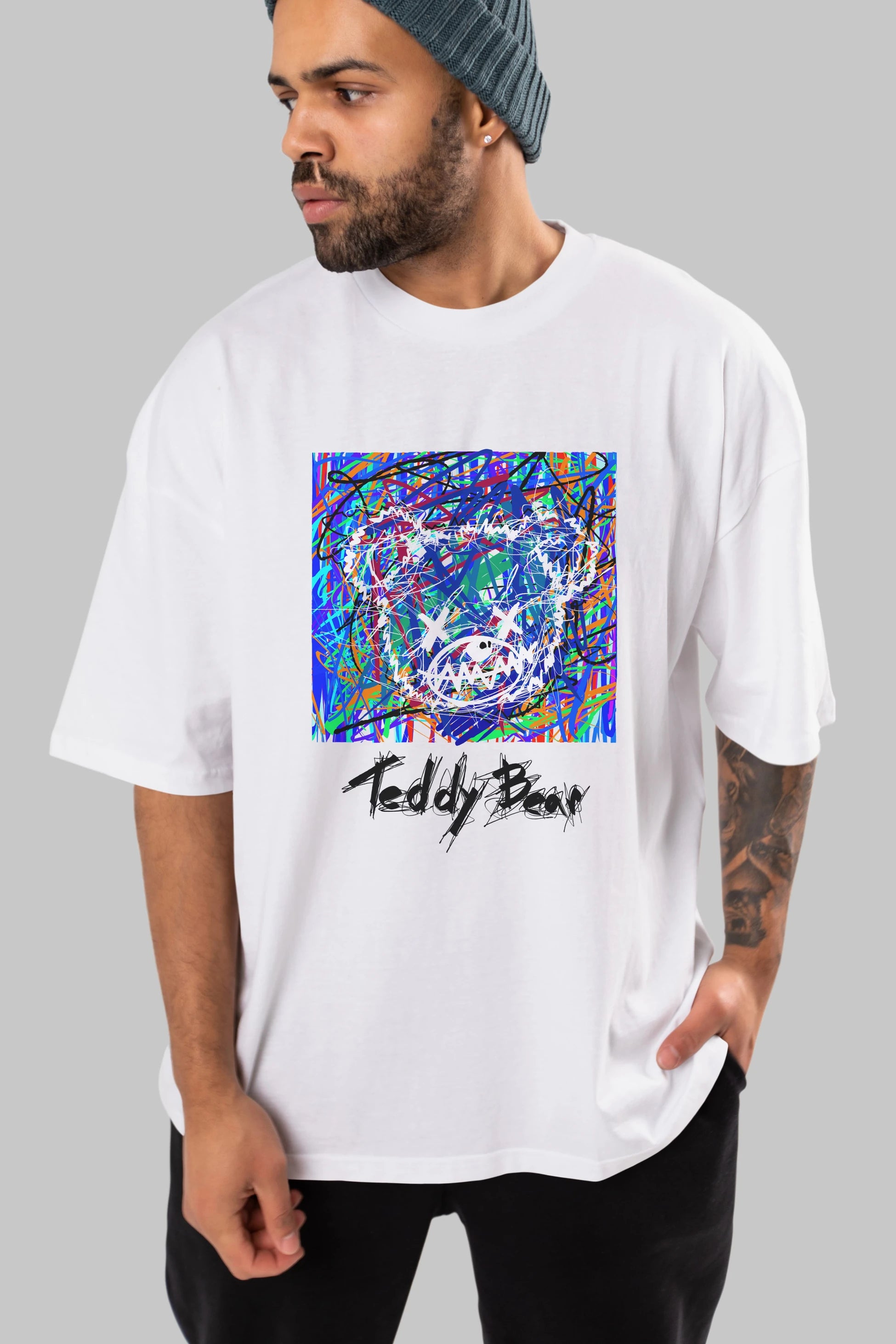Teddy Bear 3 Ön Baskılı Oversize t-shirt Erkek Kadın Unisex