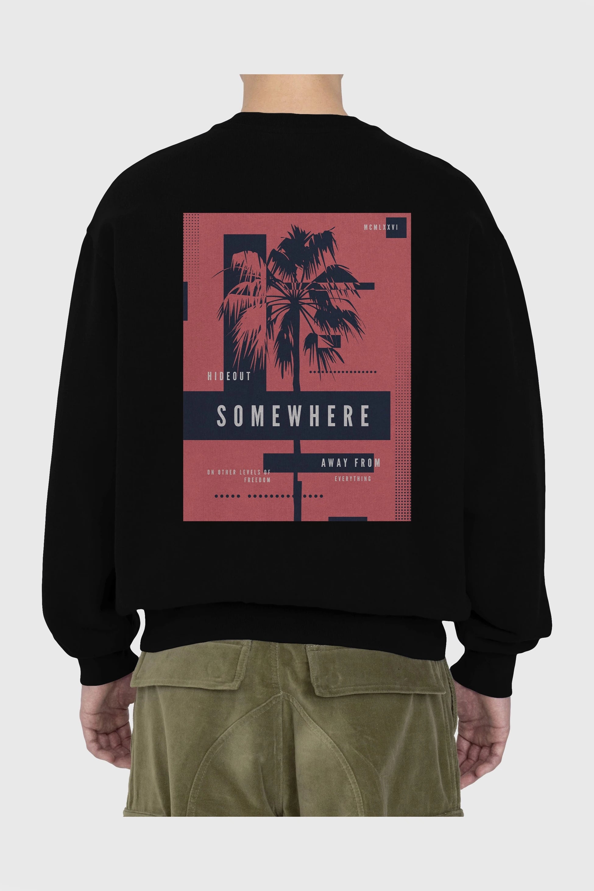 Hideout Somewhere Arka Baskılı Oversize Sweatshirt Erkek Kadın Unisex