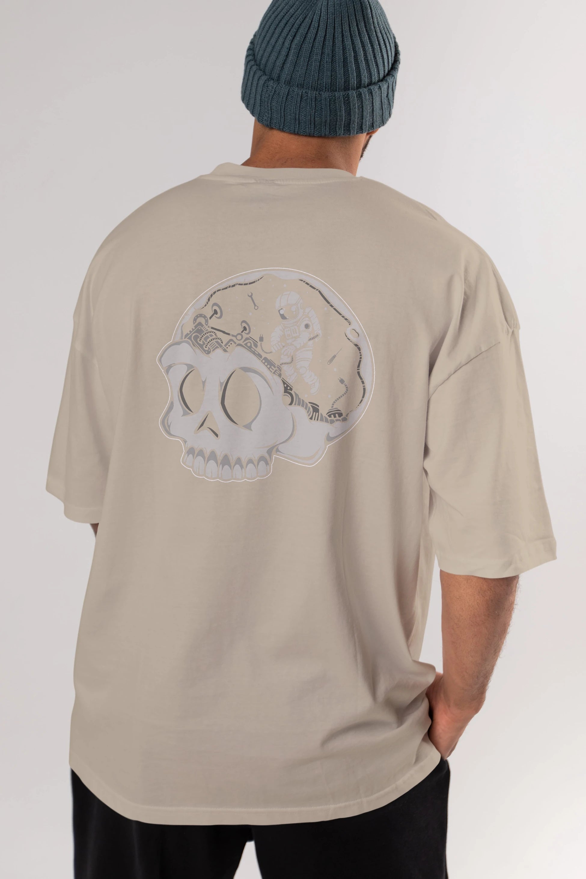 Astronaut Skull Brain Arka Baskılı Oversize t-shirt Erkek Kadın Unisex