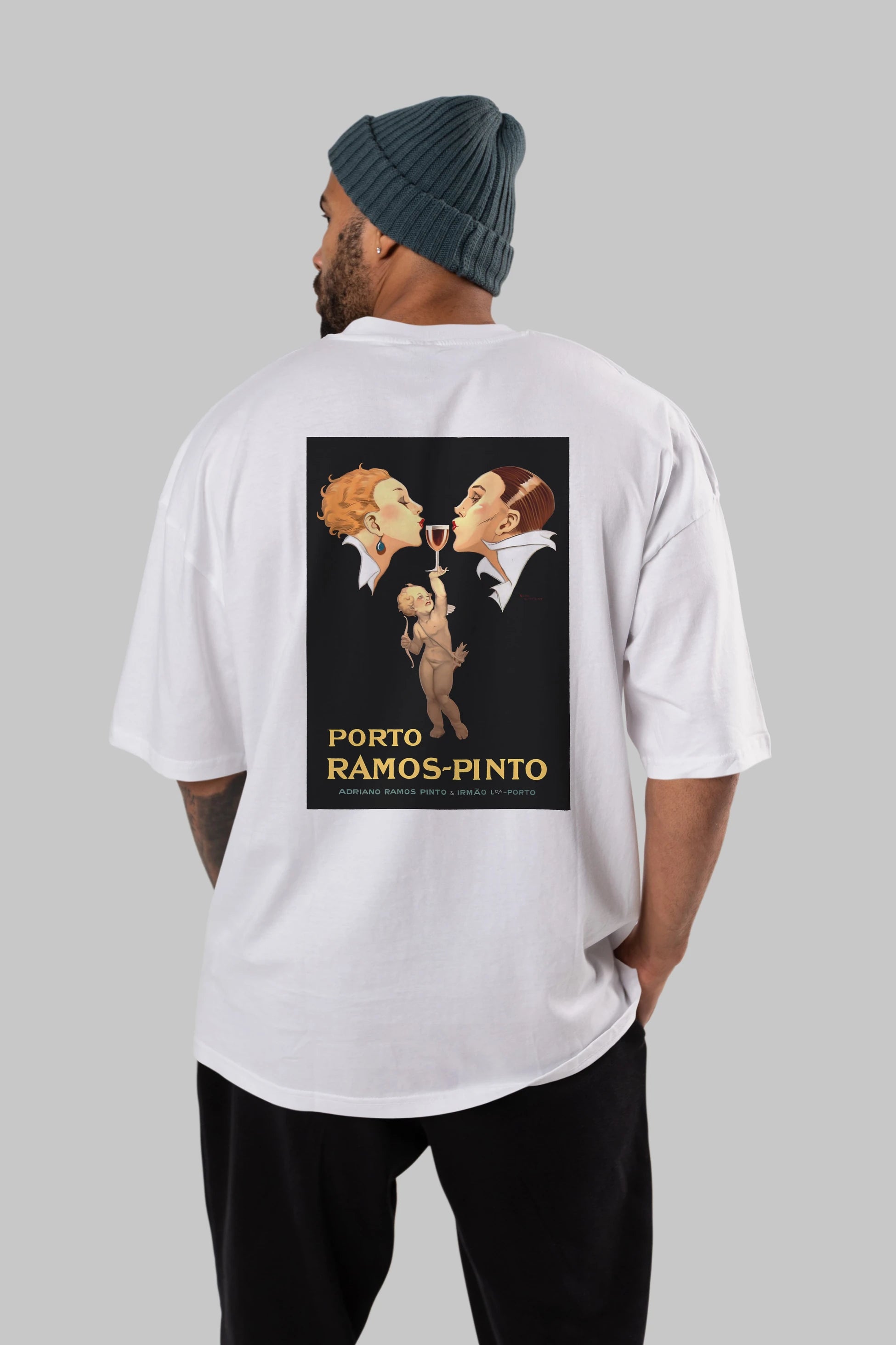 Porto Ramos Pinto Arka Baskılı Oversize t-shirt Erkek Kadın Unisex %100 Pamuk Bisiklet Yaka tişort
