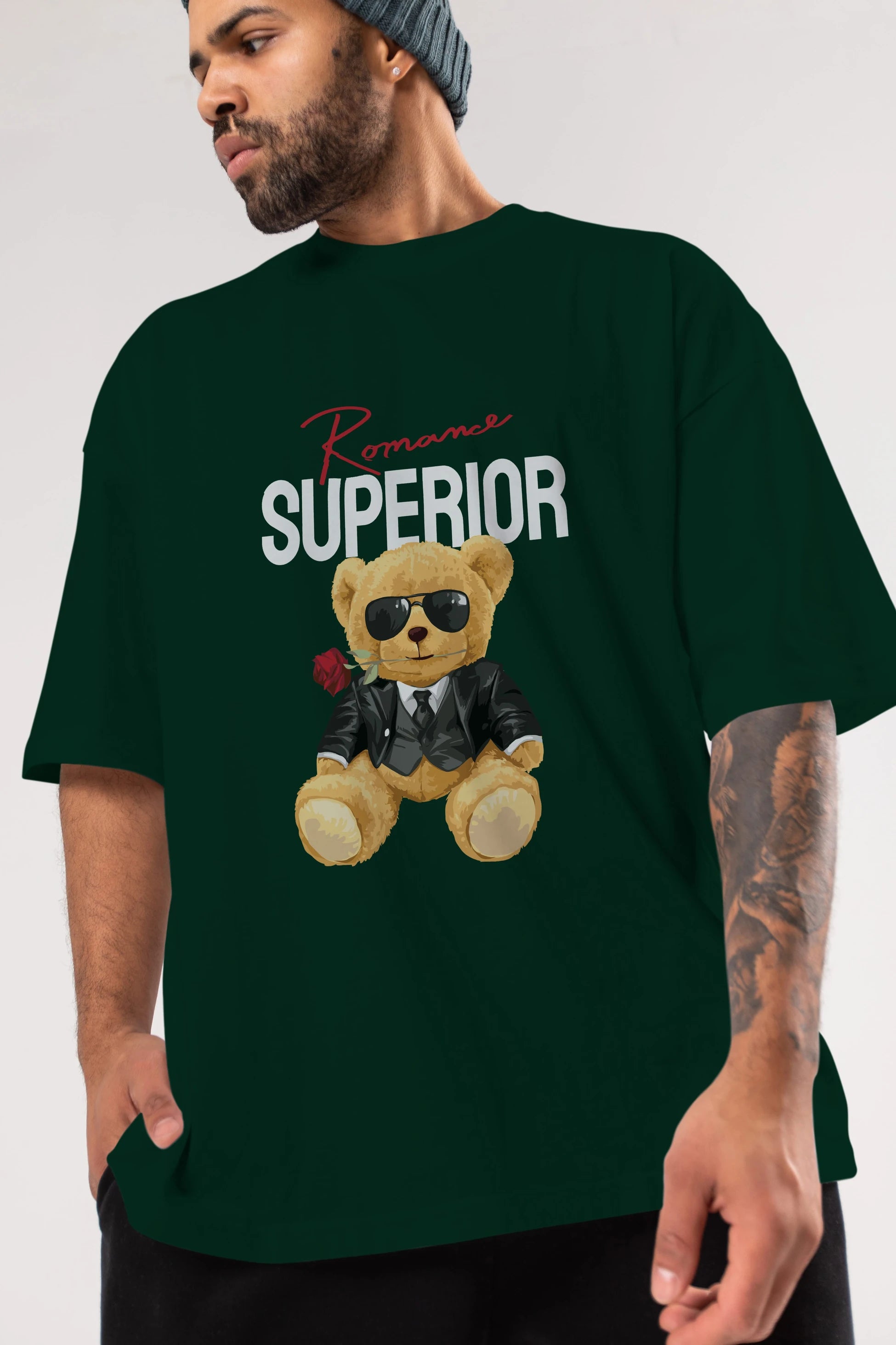 Teddy Bear Romance Superior Ön Baskılı Oversize t-shirt Erkek Kadın Unisex %100 Pamuk