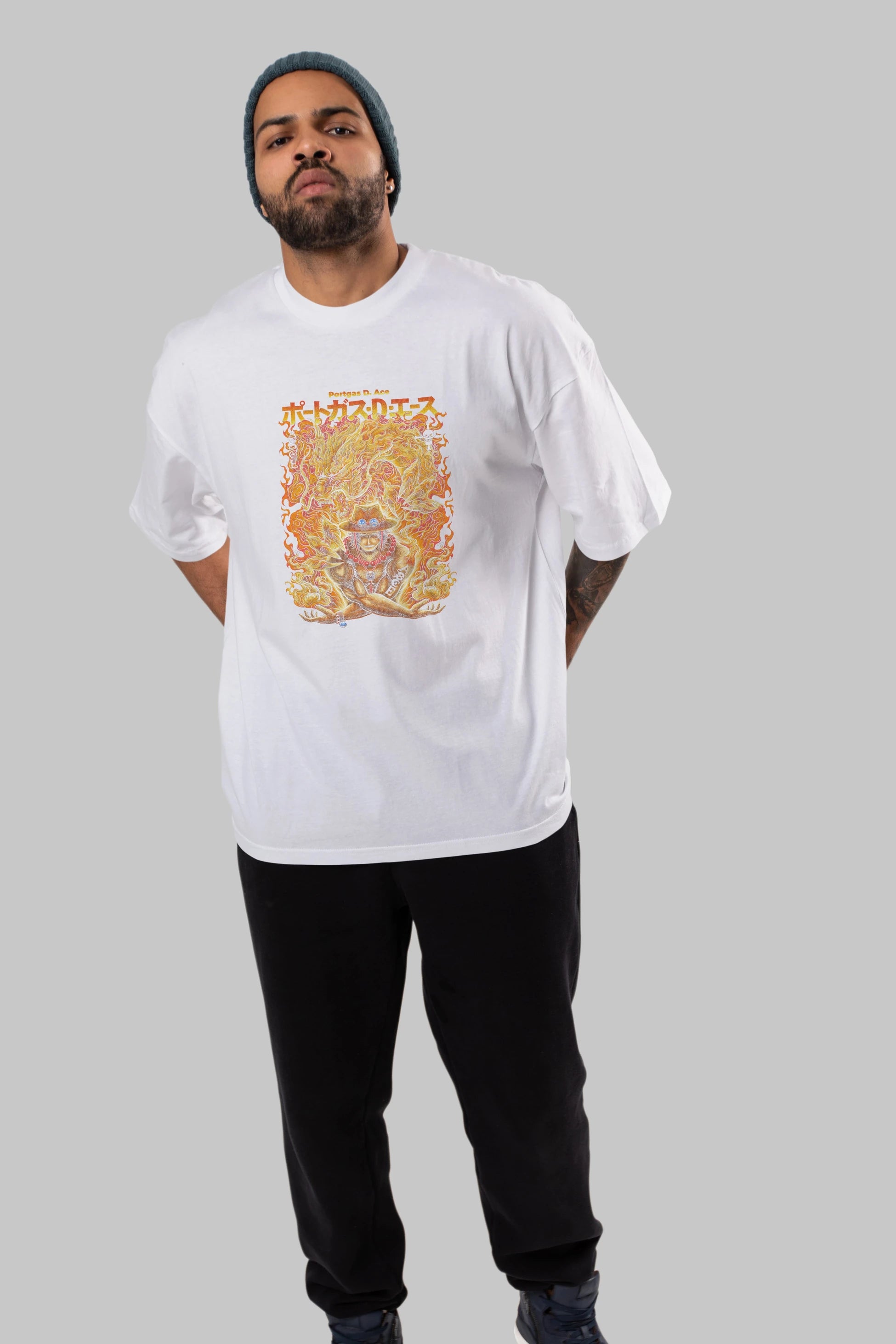 PORTGAS D. ACE Anime Ön Baskılı Oversize t-shirt %100 pamuk Erkek Kadın Unisex