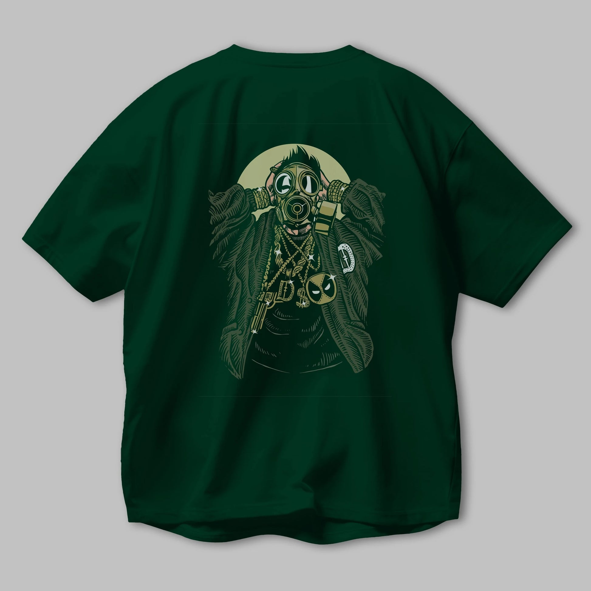 Gasmask Gangsta Arka Baskılı Oversize t-shirt Erkek Kadın Unisex %100 Pamuk
