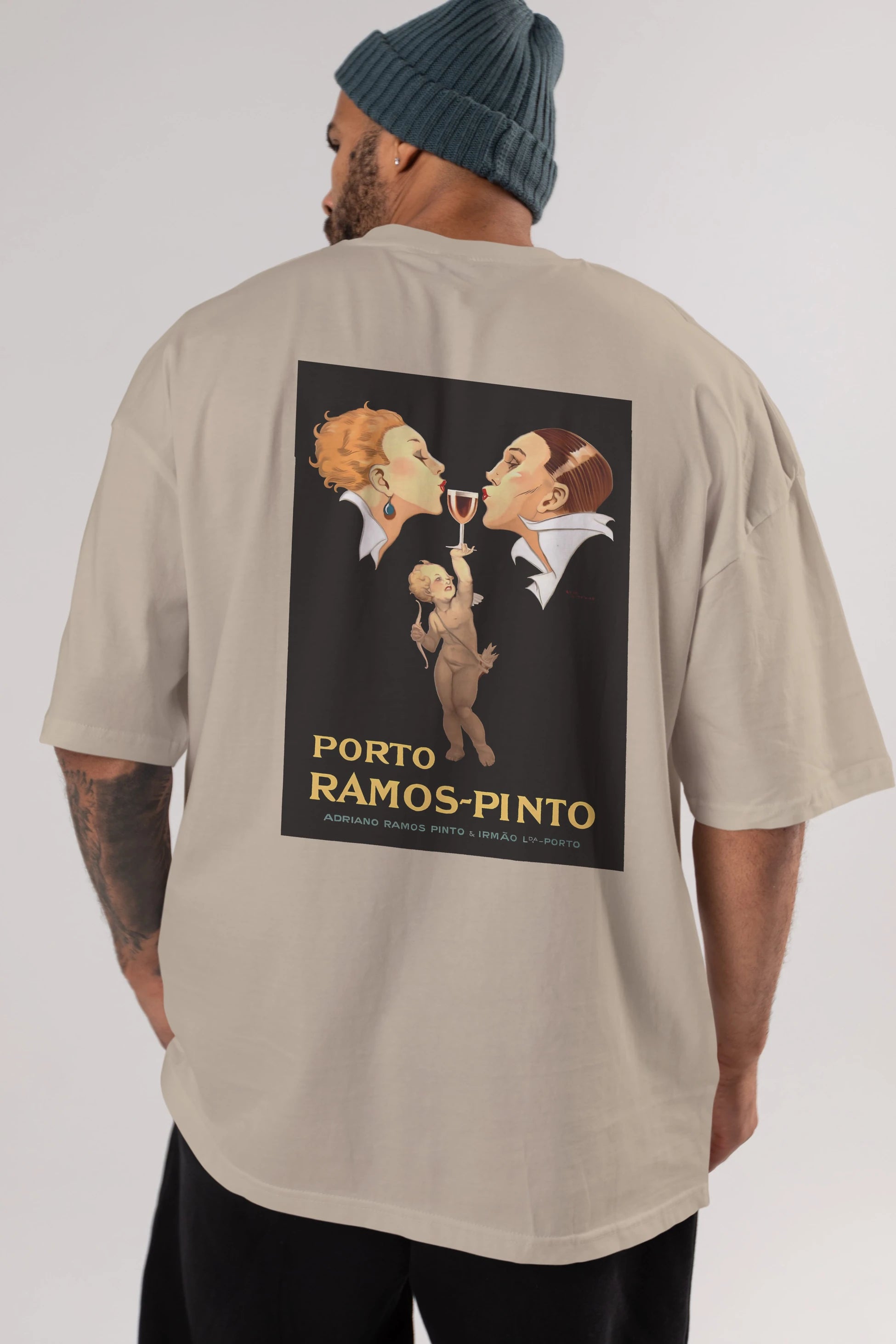 Porto Ramos Pinto Arka Baskılı Oversize t-shirt Erkek Kadın Unisex %100 Pamuk Bisiklet Yaka tişort