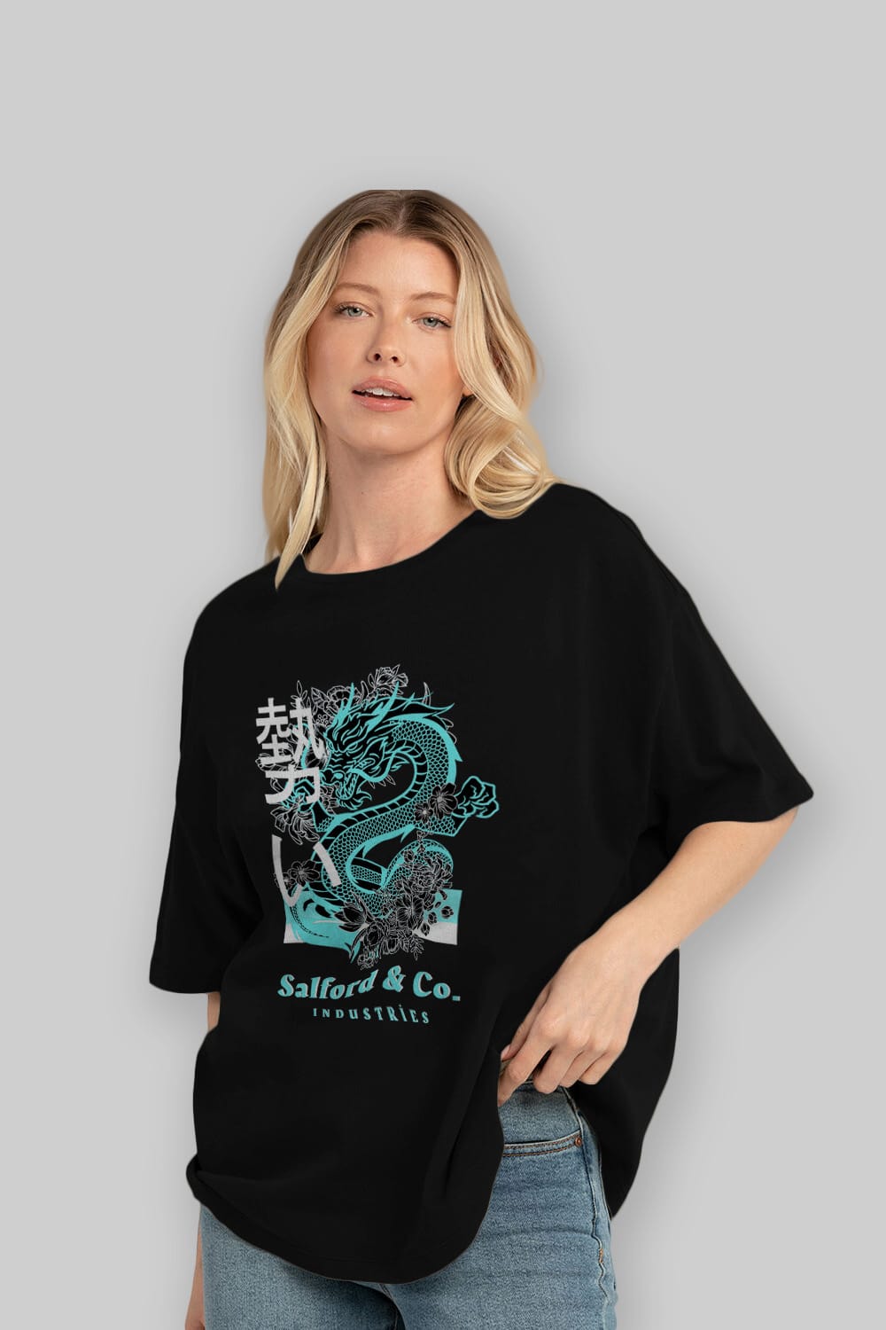 Dragon Ön Baskılı Oversize t-shirt Erkek Kadın Unisex