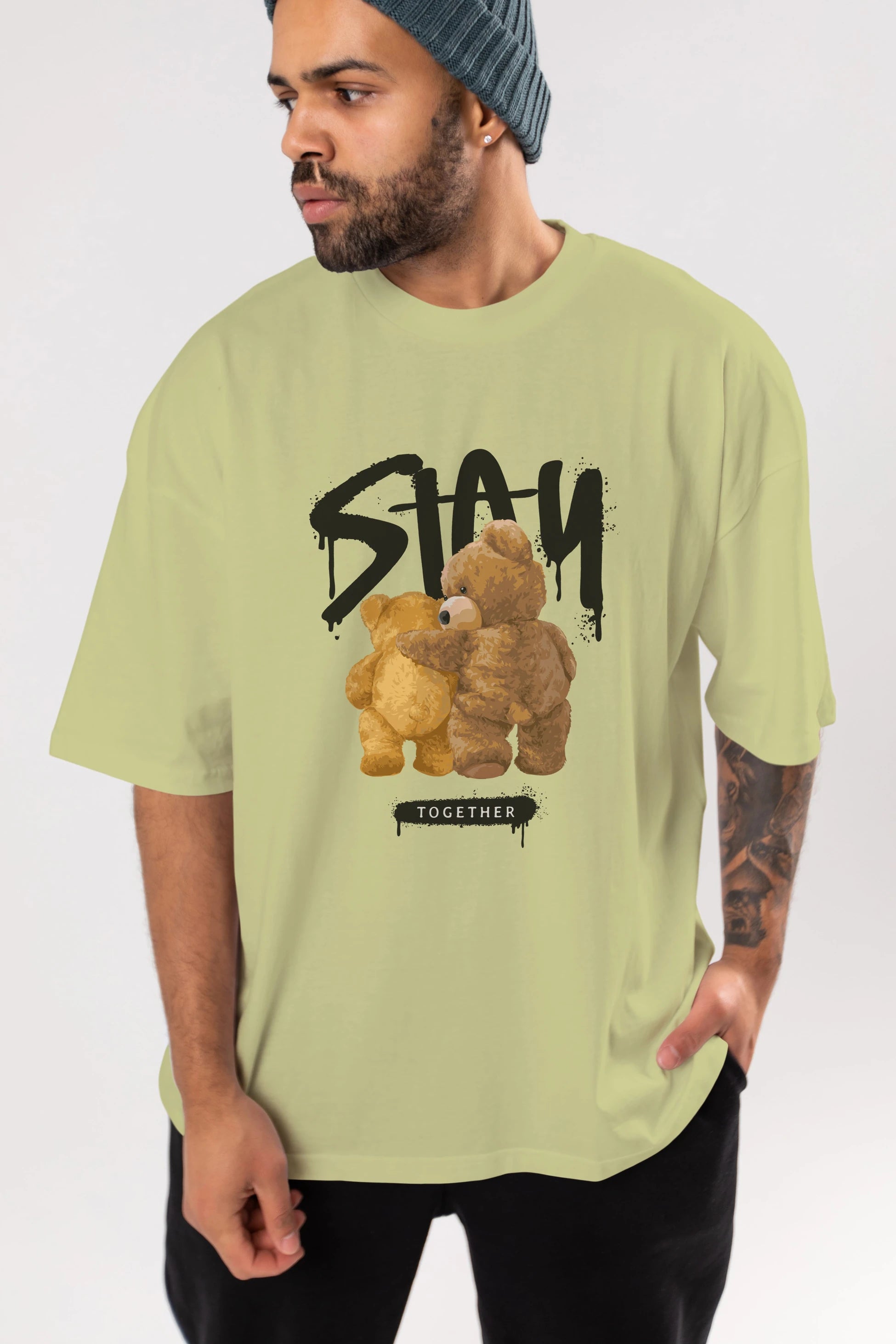 Stay Together Bear Ön Baskılı Oversize t-shirt Erkek Kadın Unisex