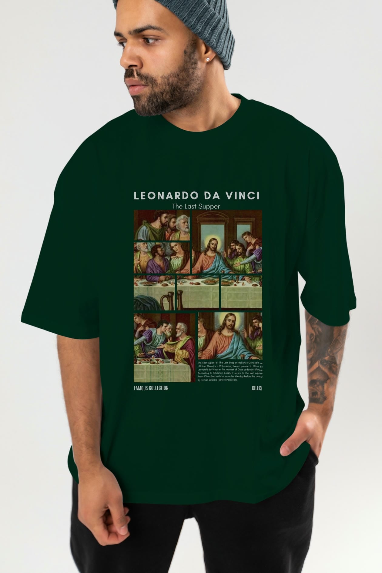 Leonardo Da Vinci ön Baskılı Oversize t-shirt Erkek Kadın Bisiklet Yaka Pamuk tişort