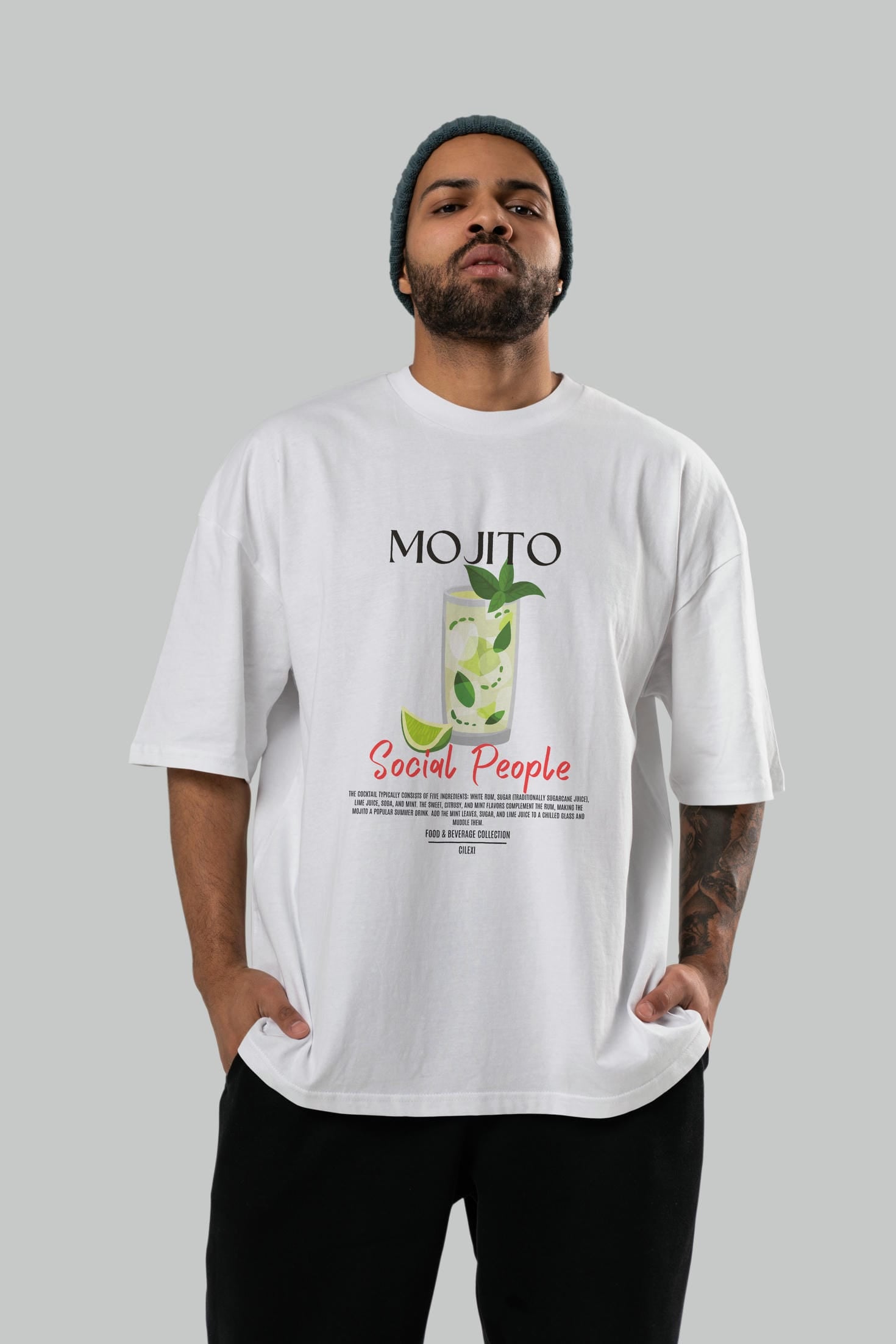Mojıto Kokteyl Serisi ön Baskılı Oversize t-shirt Erkek Kadın %100 Pamuk Bisiklet Yaka tişort