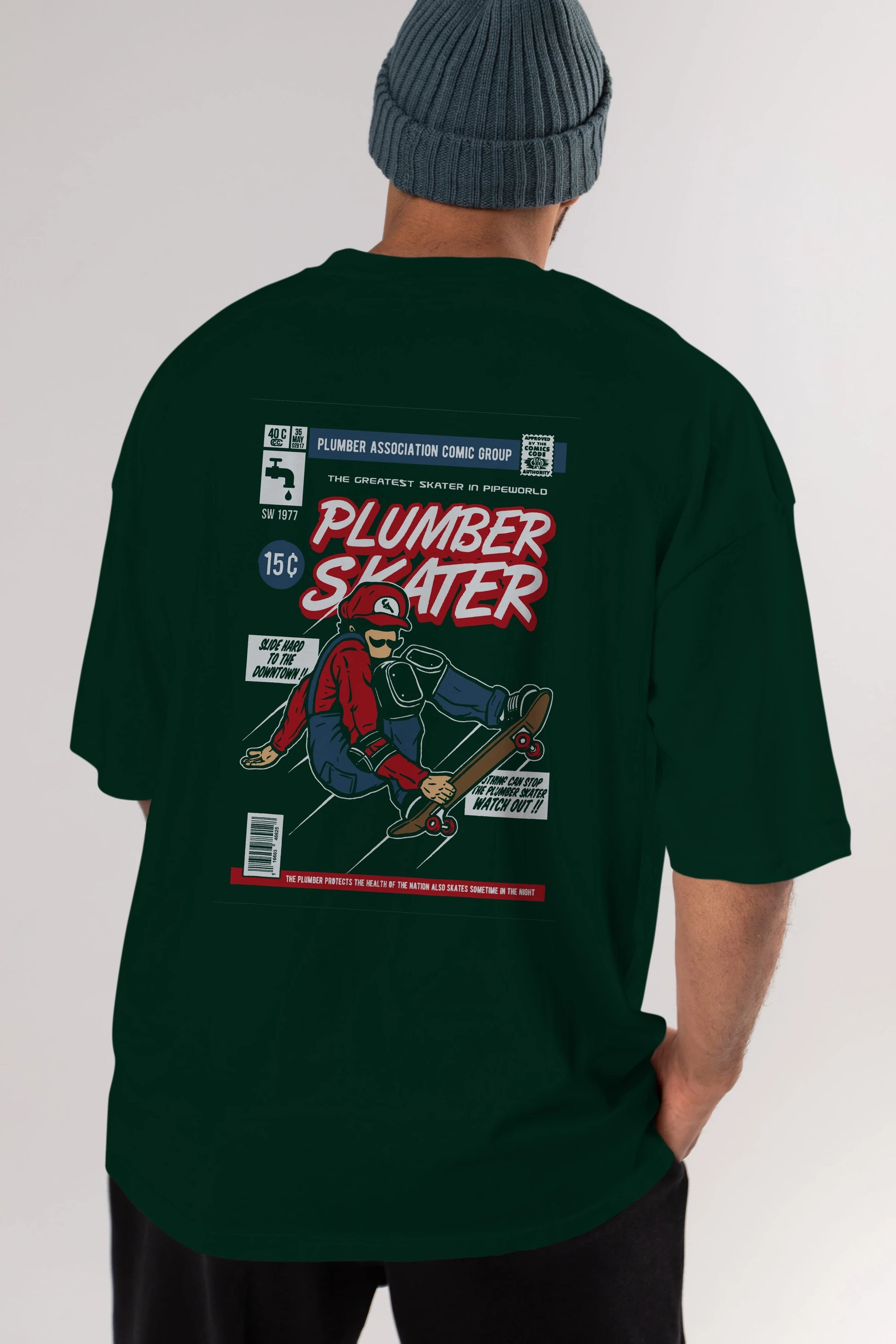 Plumber Skater Arka Baskılı Oversize t-shirt Erkek Kadın Unisex %100 Pamuk