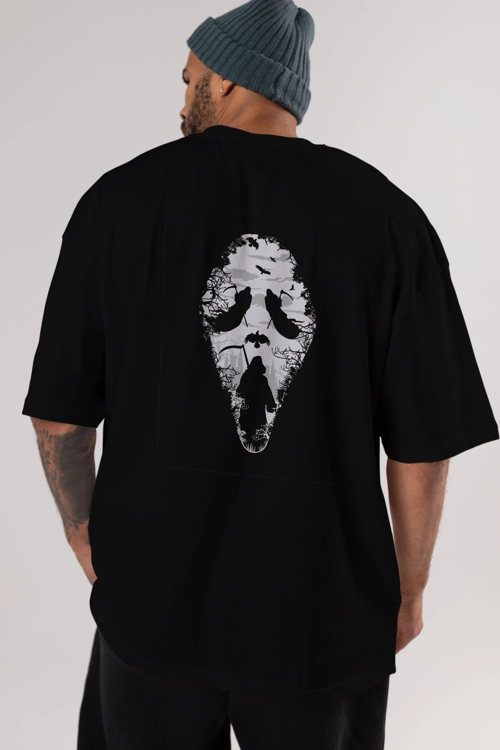 Reaper Scream Arka Baskılı Oversize t-shirt %100 pamuk Erkek Kadın Unisex