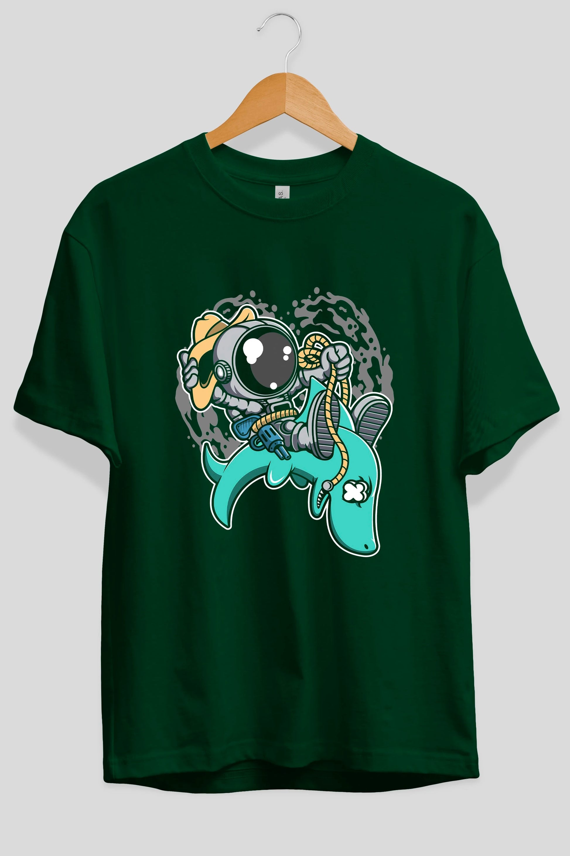 Astronaut Riding Shark Ön Baskılı Oversize t-shirt Erkek Kadın Unisex