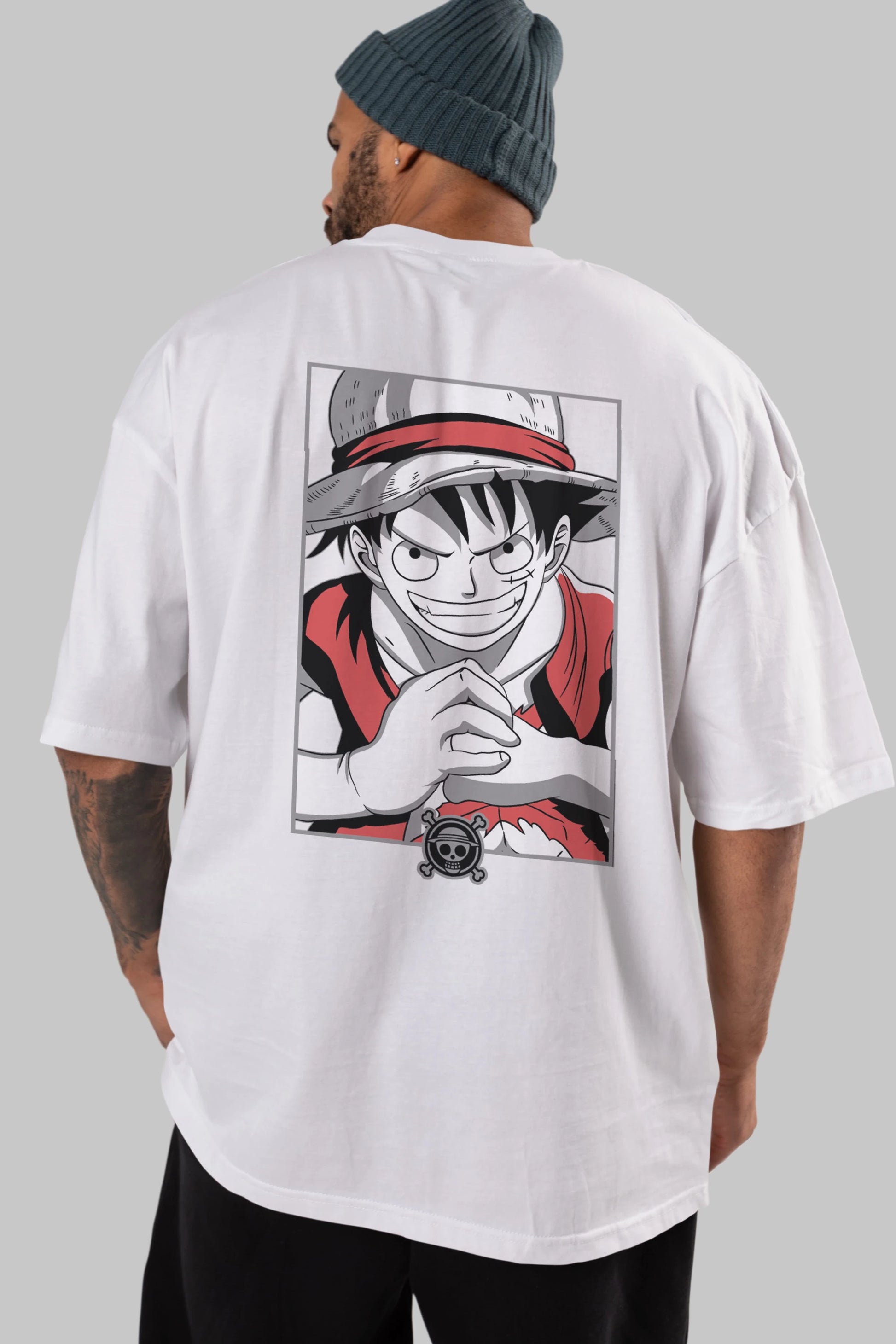 LUFF D. MONKEY OnePiece Anime Arka Baskılı Oversize t-shirt Erkek Kadın Unisex