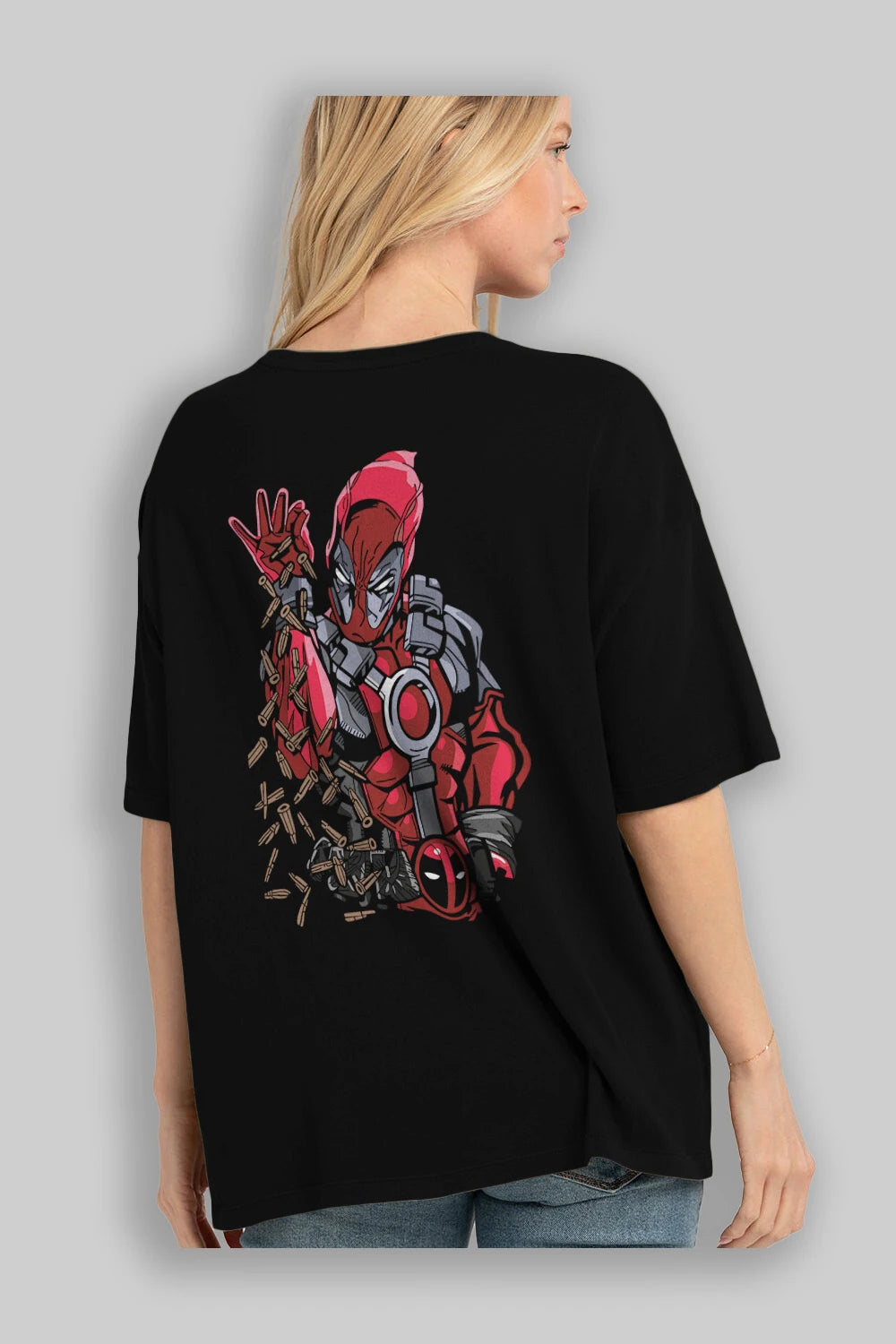 Deadpool (2) Arka Baskılı Oversize t-shirt Erkek Kadın Unisex %100 Pamuk Bisiklet Yaka tişort