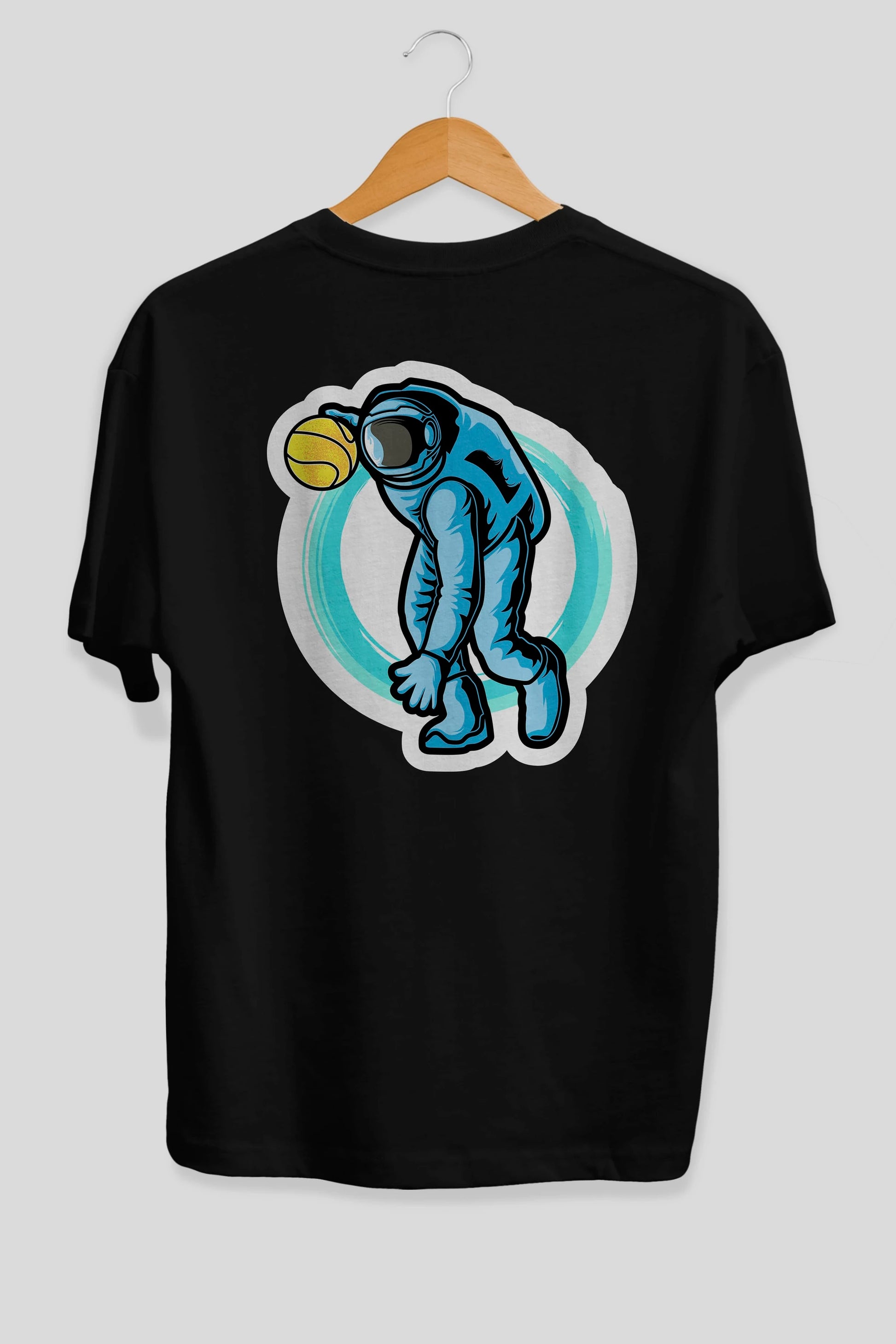 Astronaut Dribble Sticker Arka Baskılı Oversize t-shirt Erkek Kadın Unisex